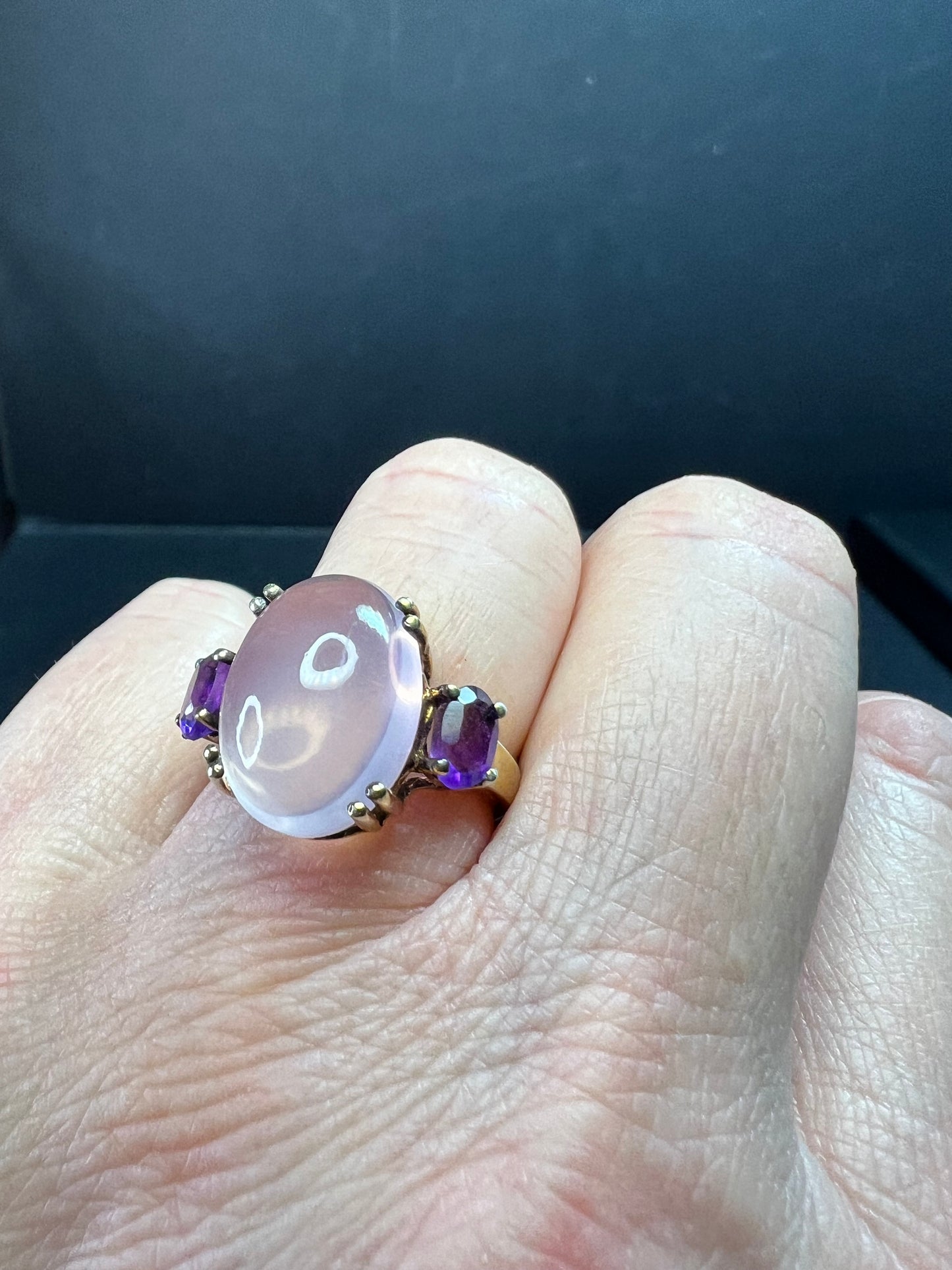 Rose Quartz & Amethyst Gold Plated 925 Ring Size 7 NWT