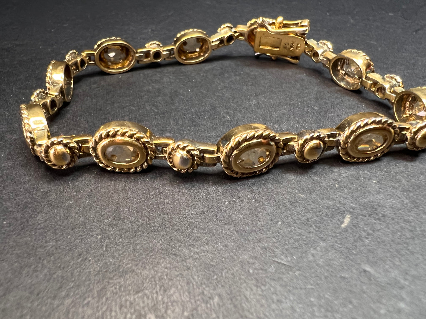 Vintage citrine tennis bracelet in yellow gold over sterling silver