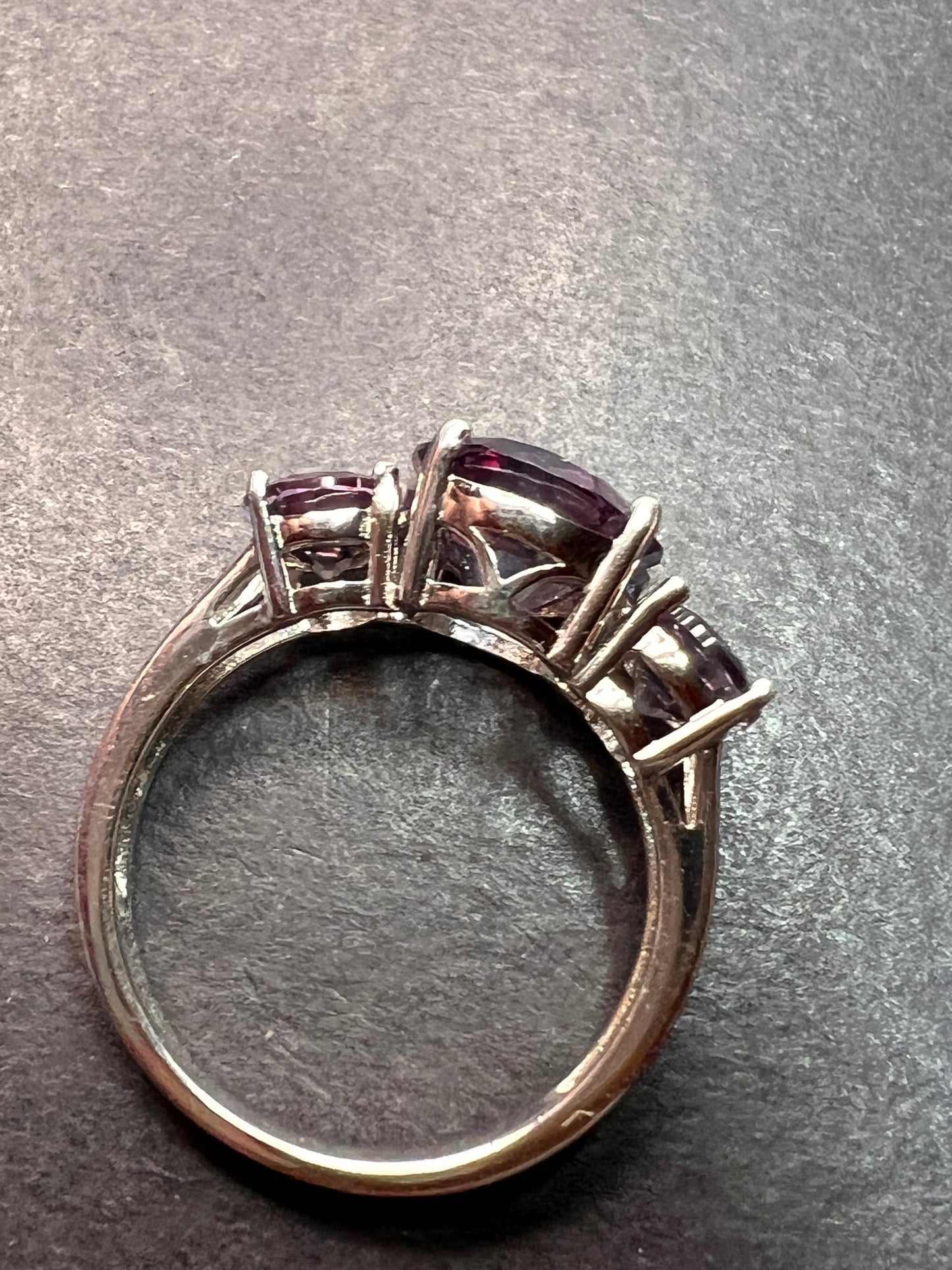 Lab created alexandrite trilogy ring in rhodium over sterling silver size 9