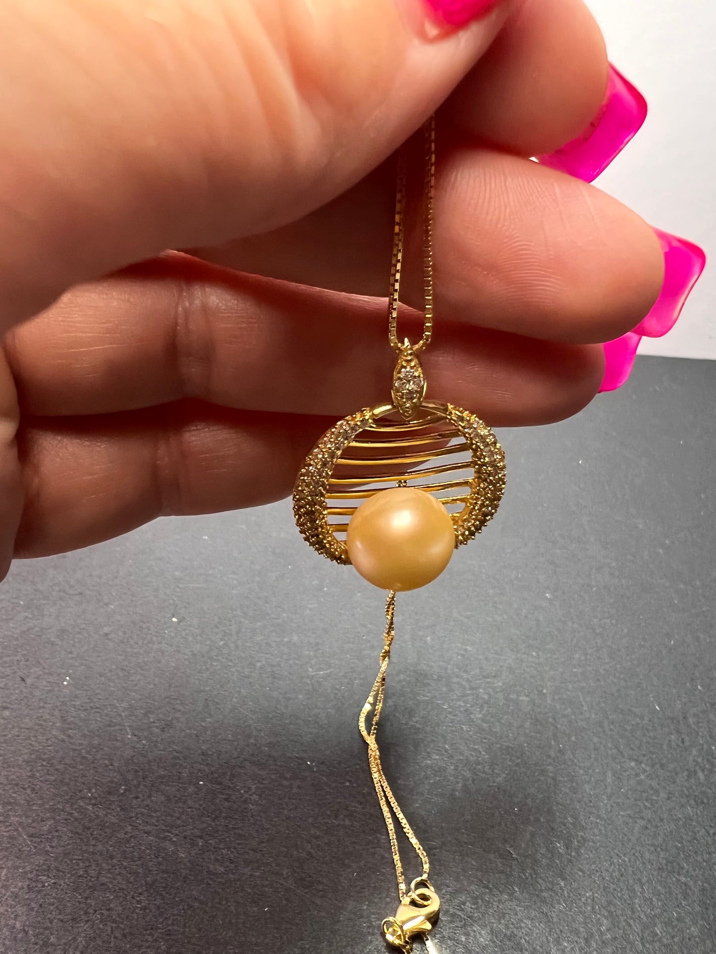 Golden yellow cultured pearl pendant in gold over sterling silver with chain