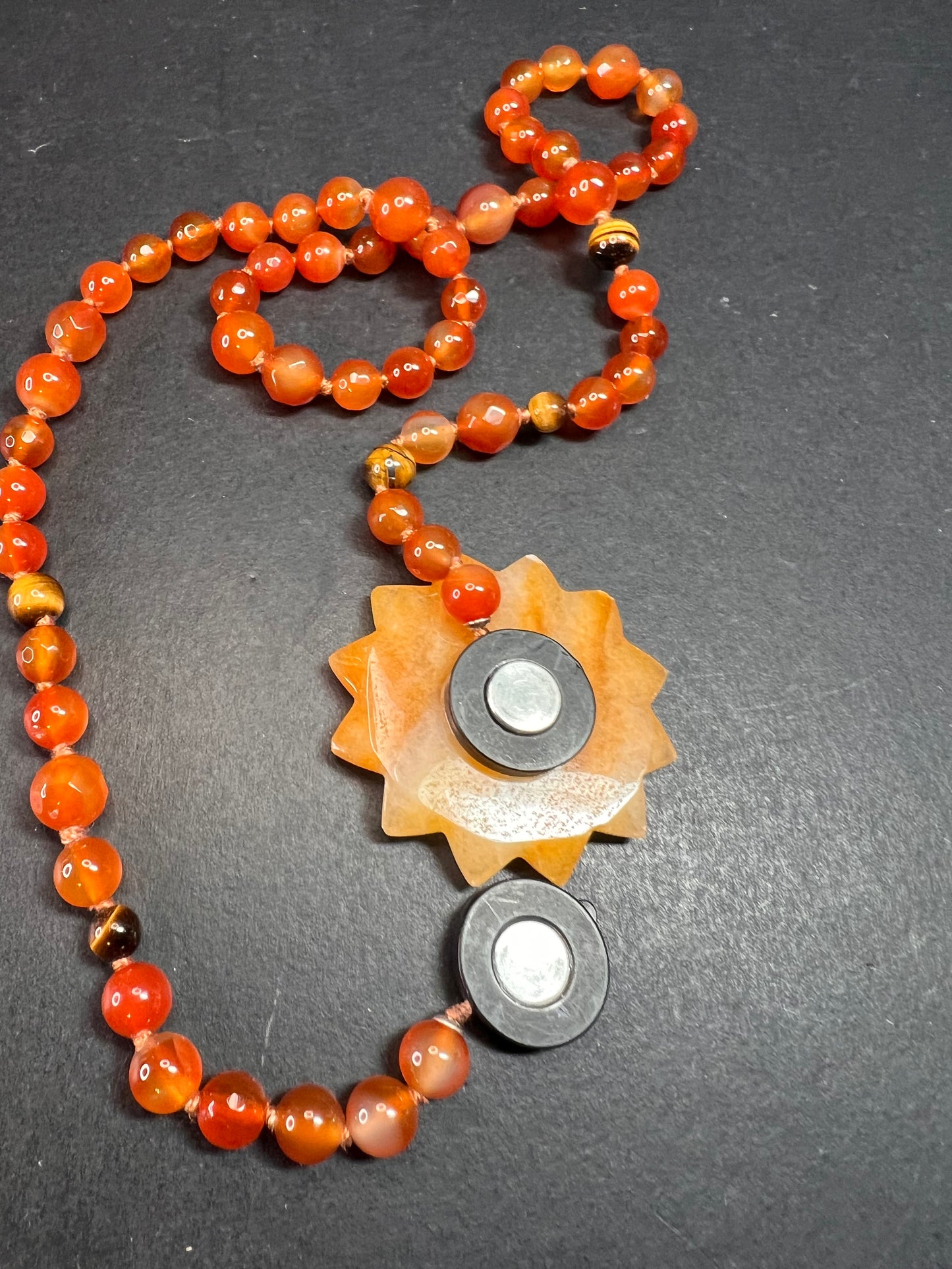 NEW carnelian multi stone sunface knotted necklace