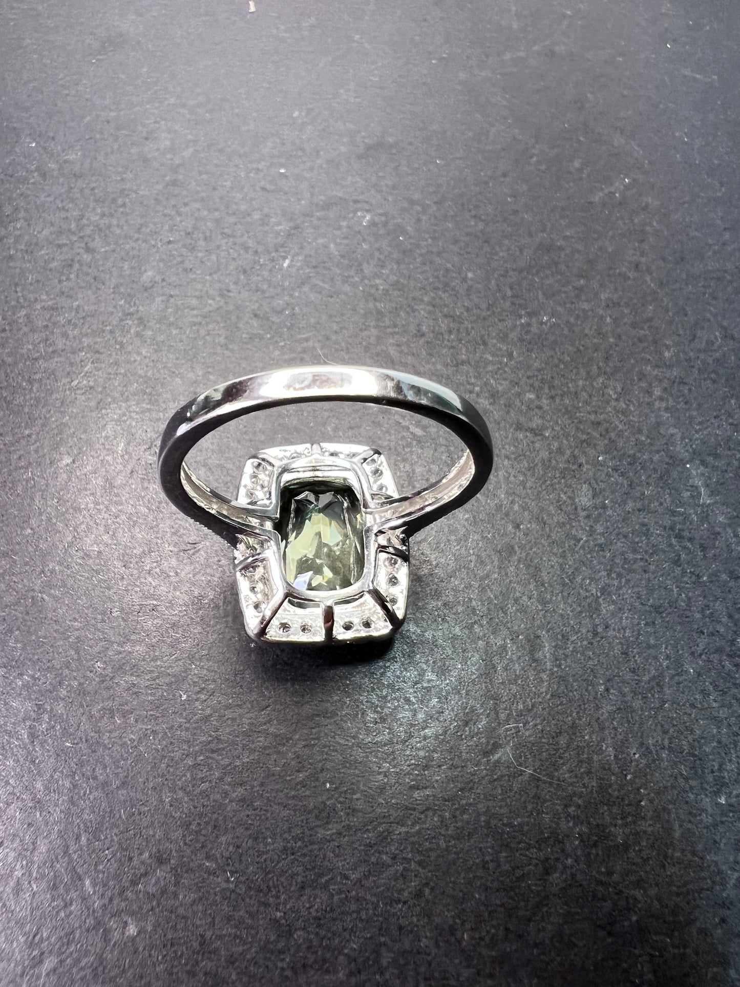 Cushion cut Prasiolite cocktail halo ring size 9