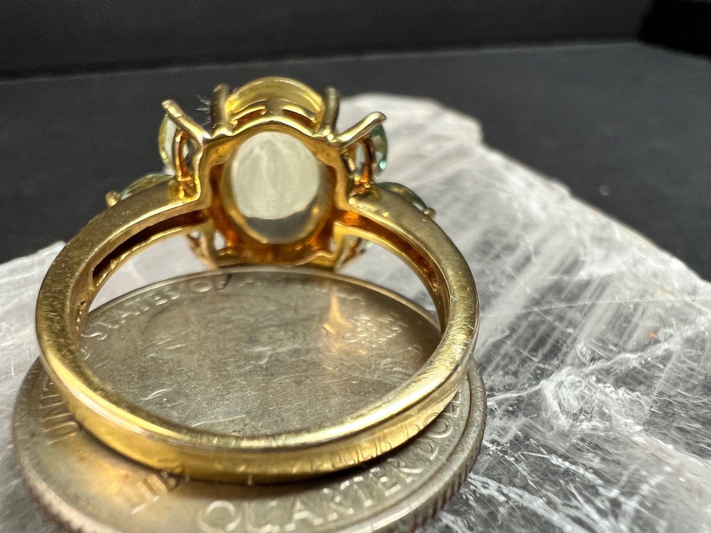 Champagne Quartz & Apatite Vermeil Ring Size 9