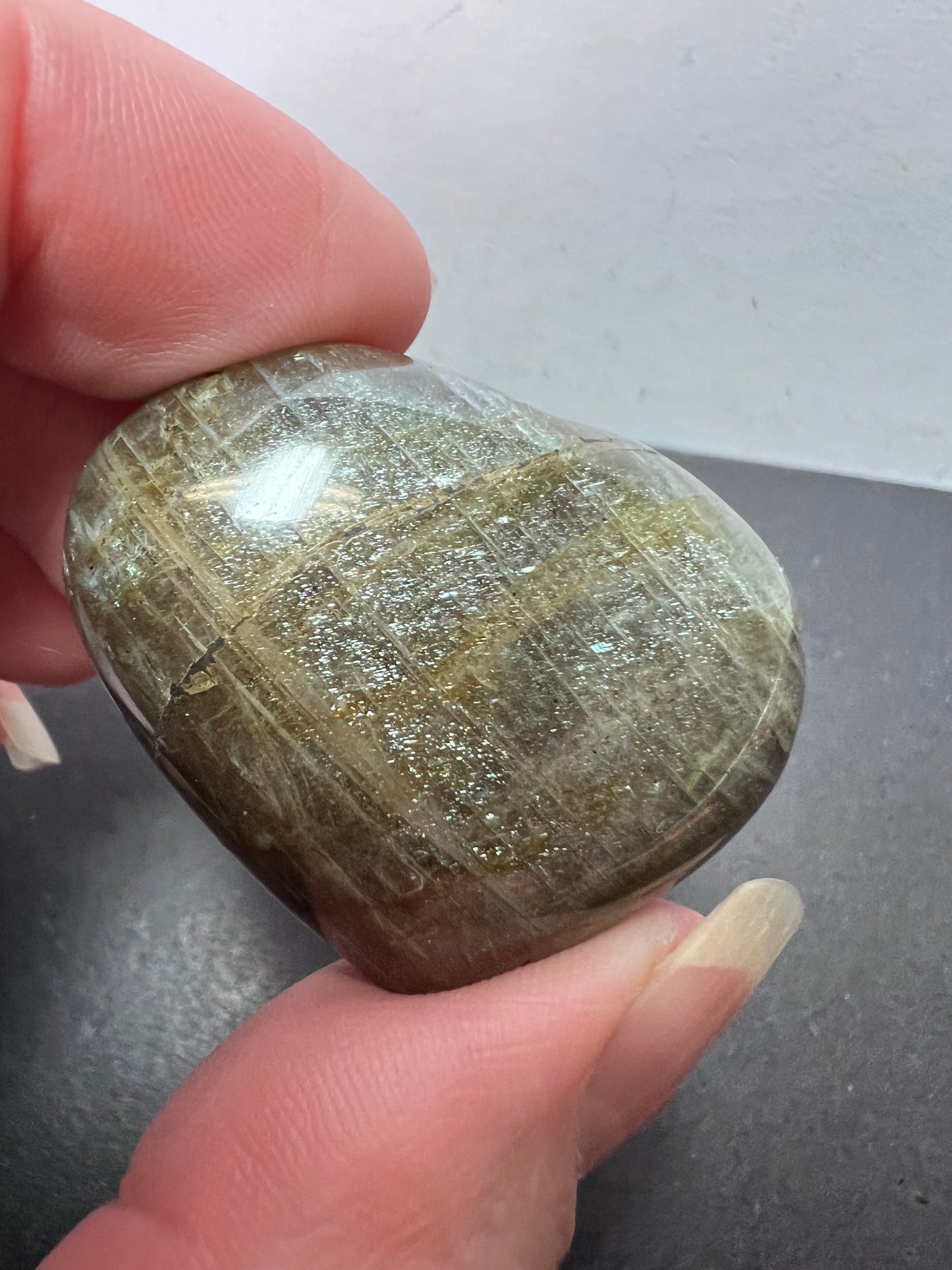 Labradorite heart with pink and purple flash