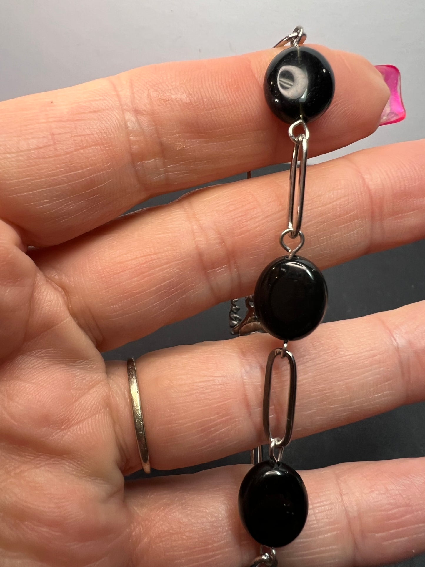 Black onyx and stainless steel paper clip bracelet *NEW*