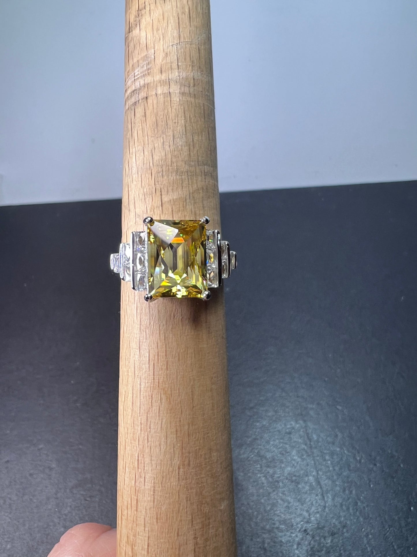 Yellow and white cz sterling silver cocktail ring size 9