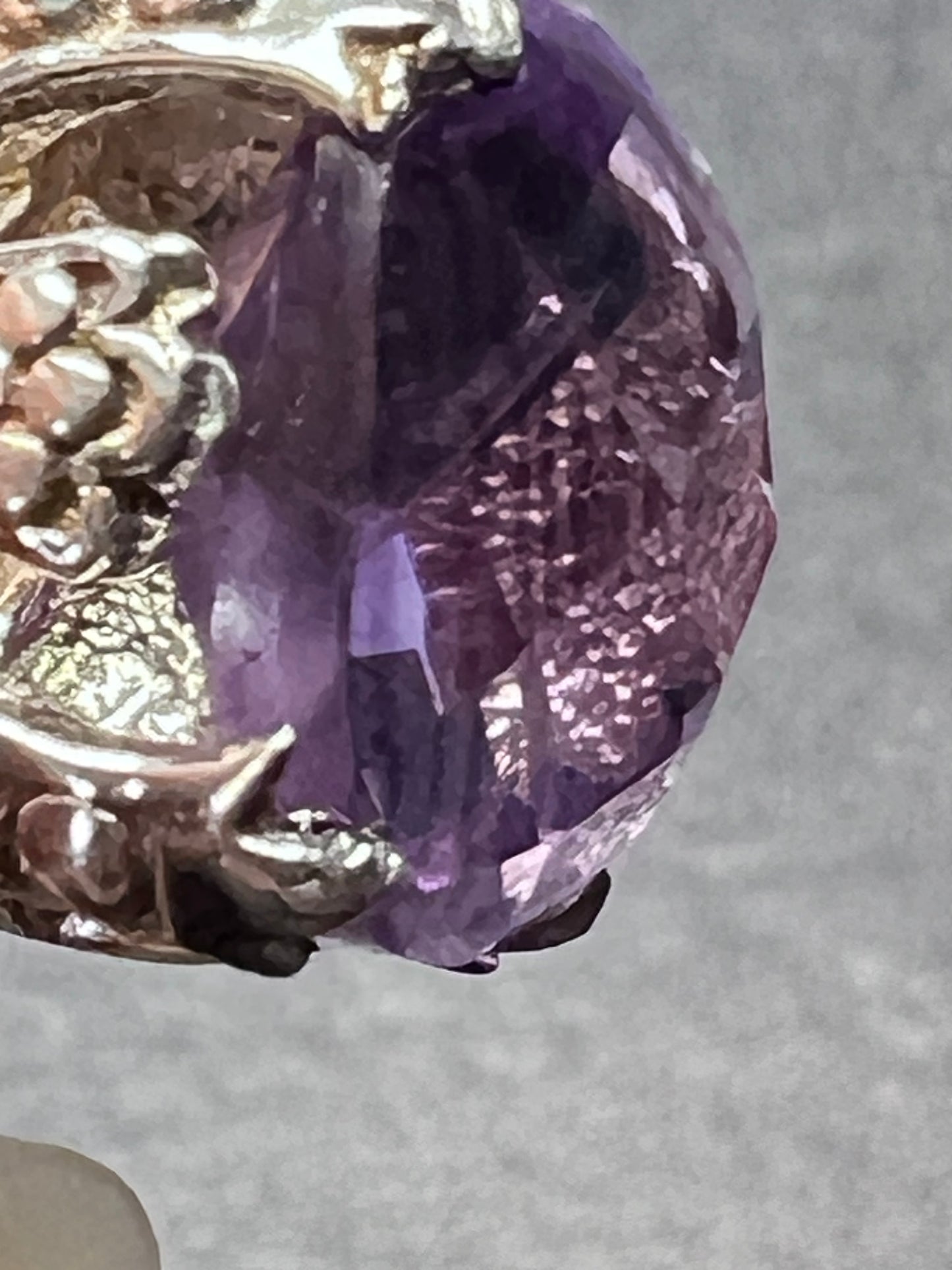 Amethyst cathedral crown setting sterling silver solitaire ring size 9