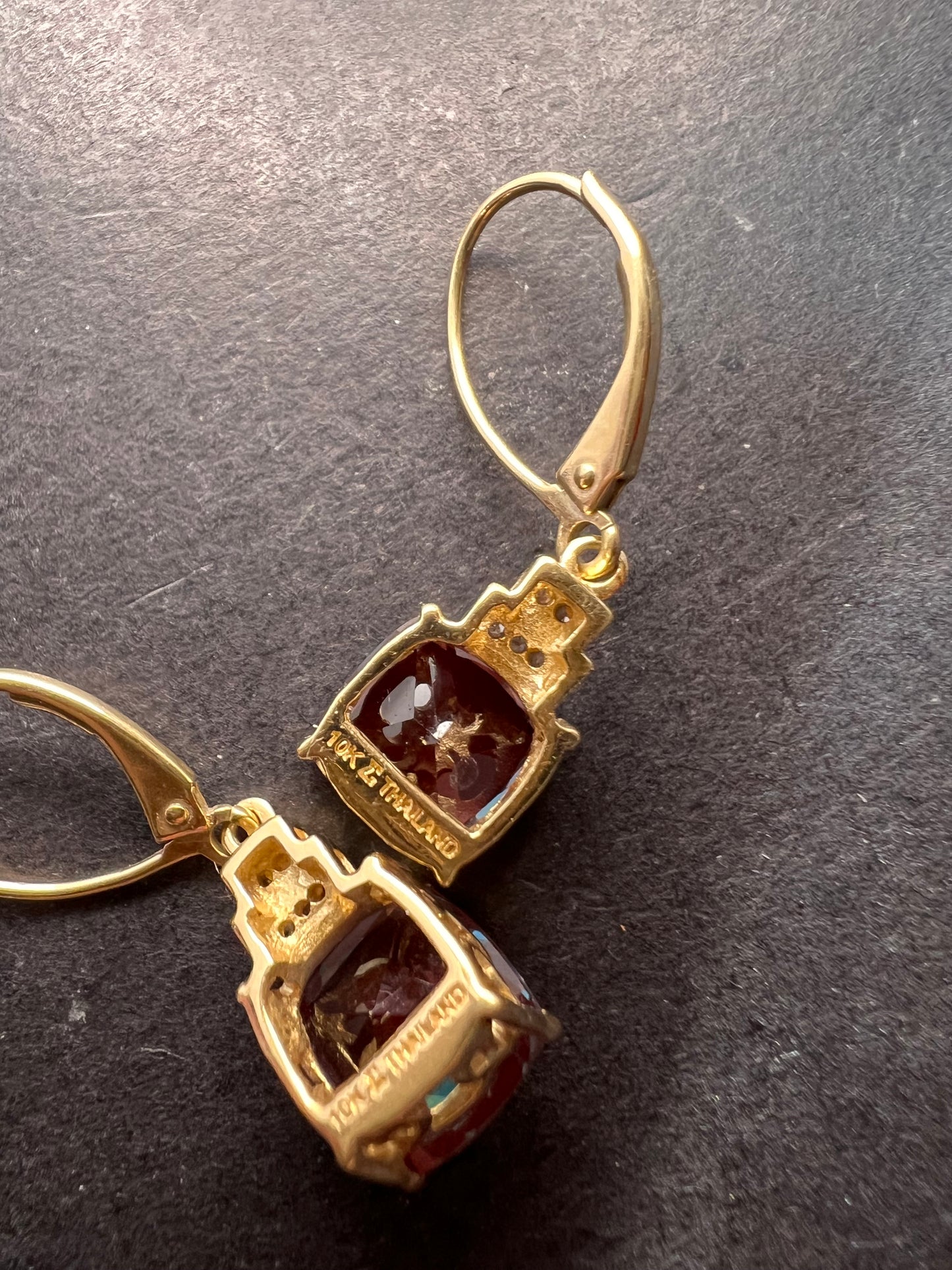 10k gold Lab alexandrite and diamond lever back earrings