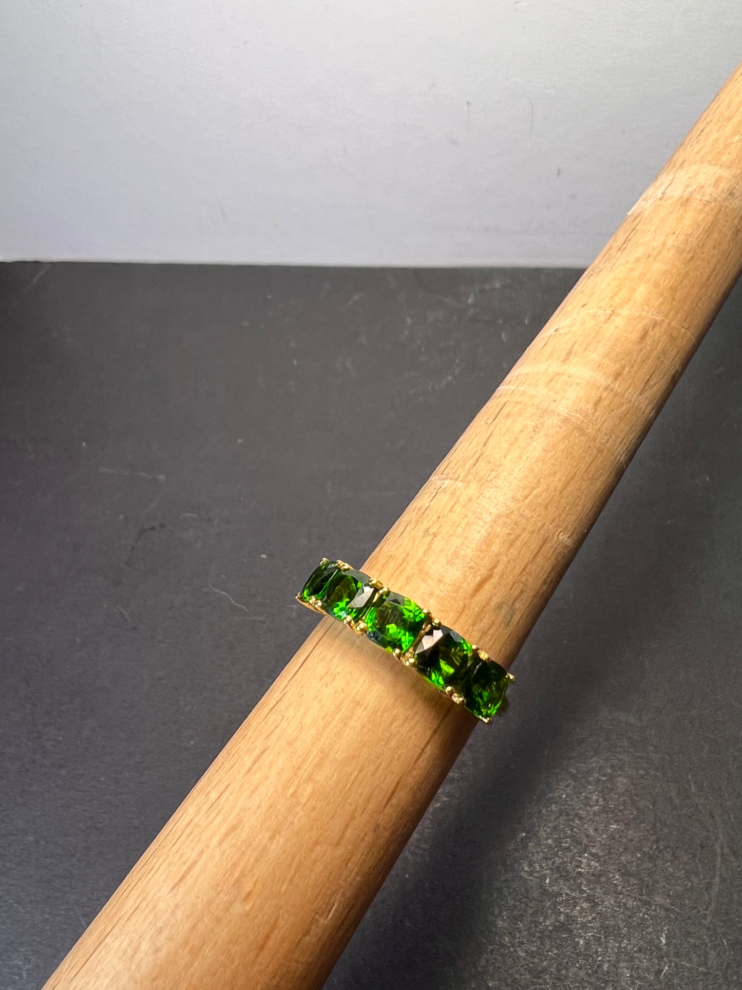 Natural Chrome Diopside 5 Stone Band Ring in Vermeil Yellow Gold Sterling Silver 3.00 ctw