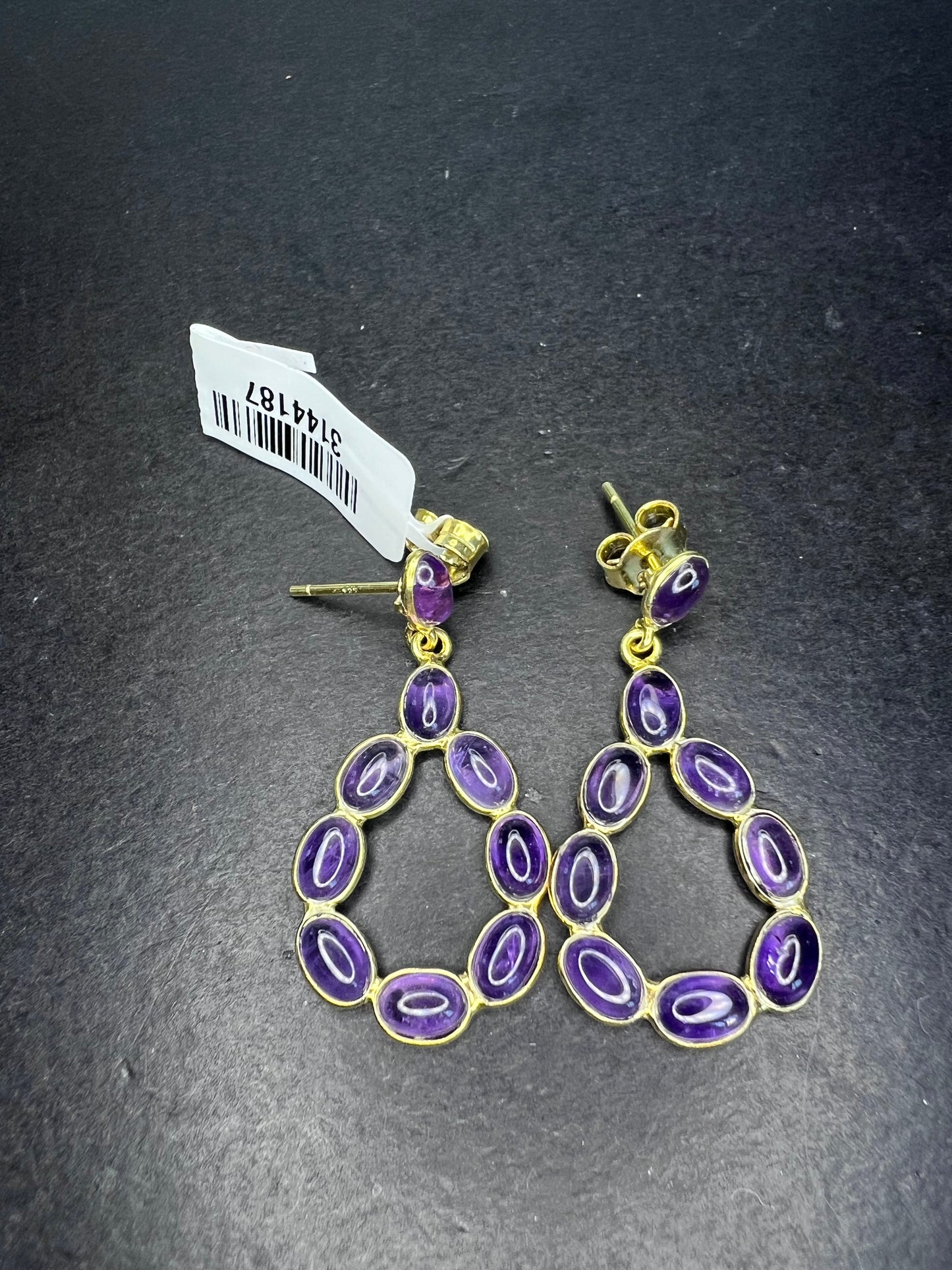 New amethyst teardrop hoop earrings in 18k gold over sterling silver