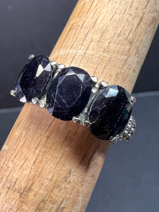 NEW midnight sapphire three stone ring in stainless steel size 7