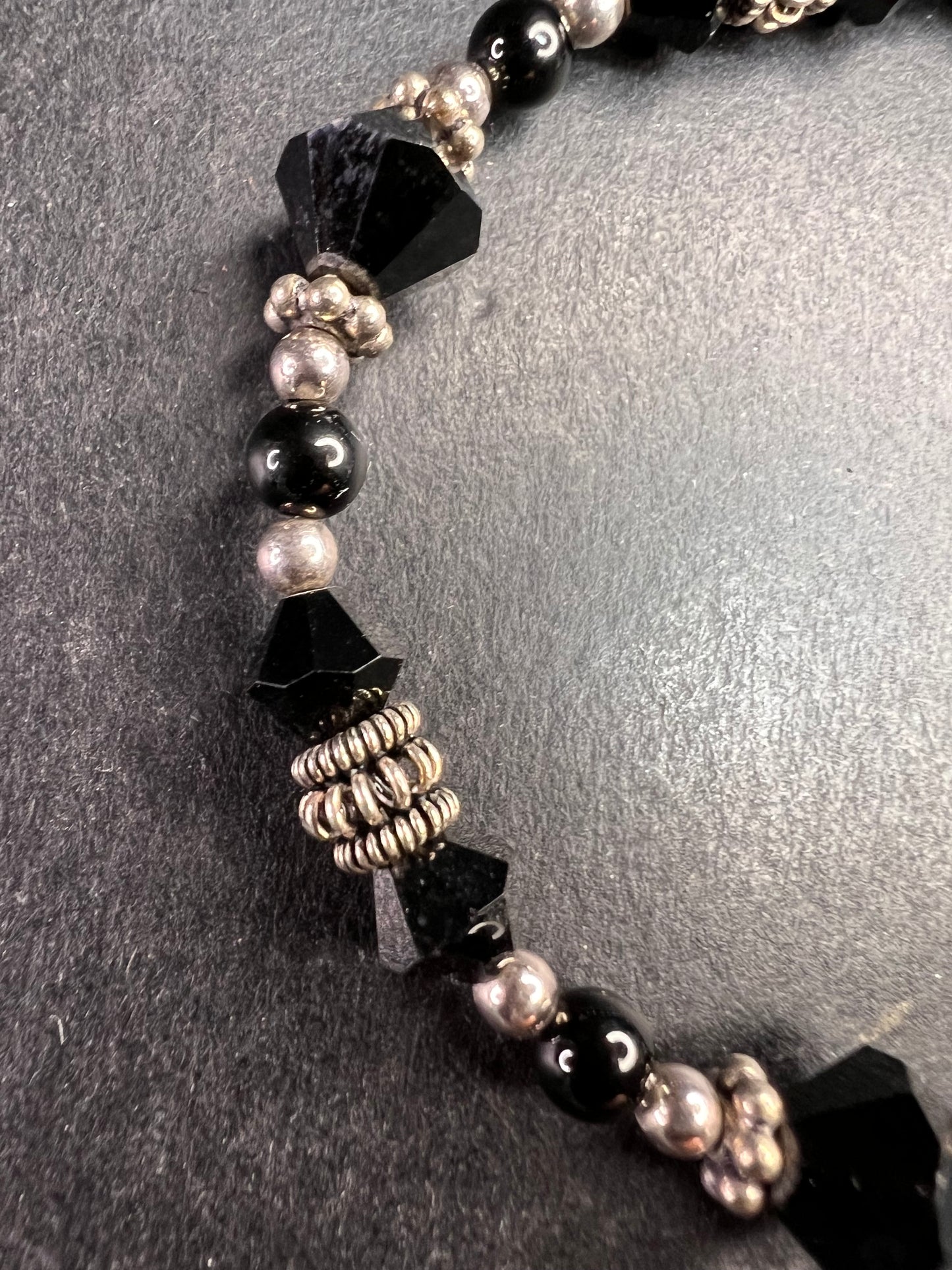 Black Swarovski Crystal & Bali Sterling Silver Beaded Bracelet – 7.75”