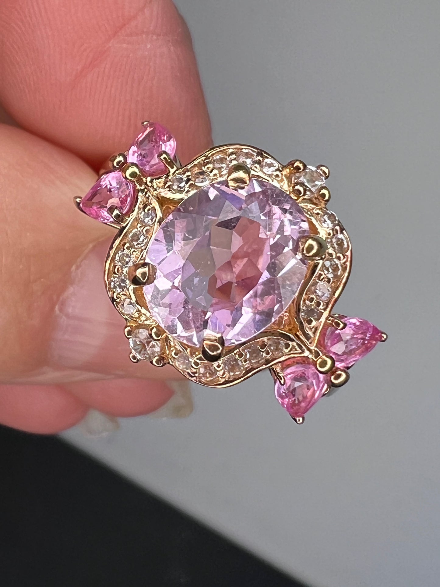 Kunzite and pink sapphire halo ring size 9