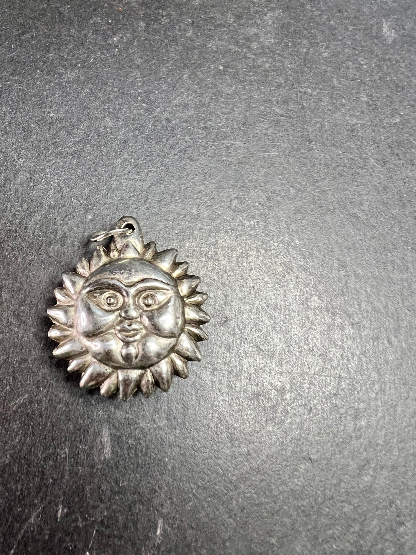 Vintage Sun Face Pendant Silver Tone Celestial Costume Jewelry Charm