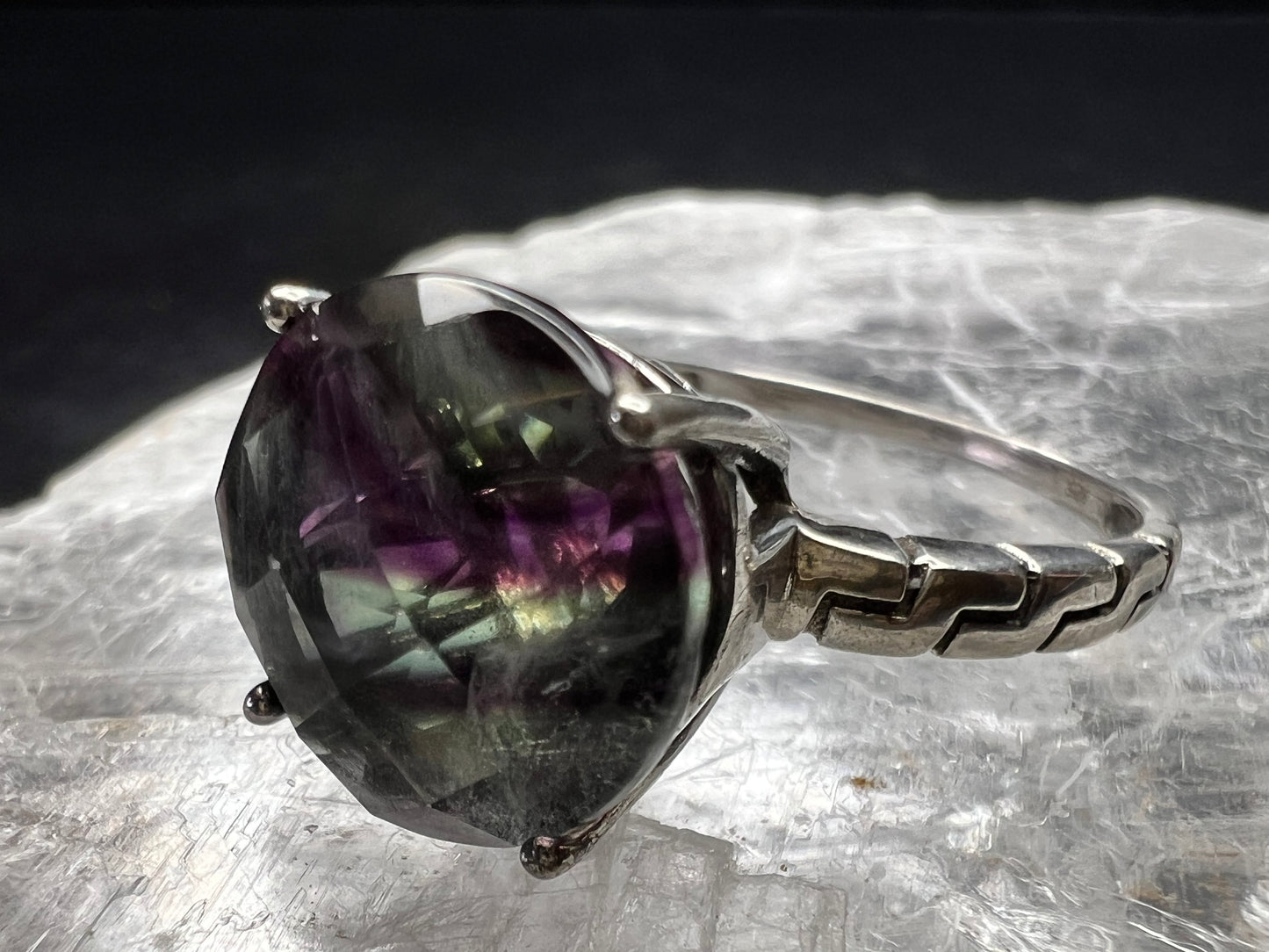 Vintage Sterling Silver Rainbow Fluorite Ring Size 9