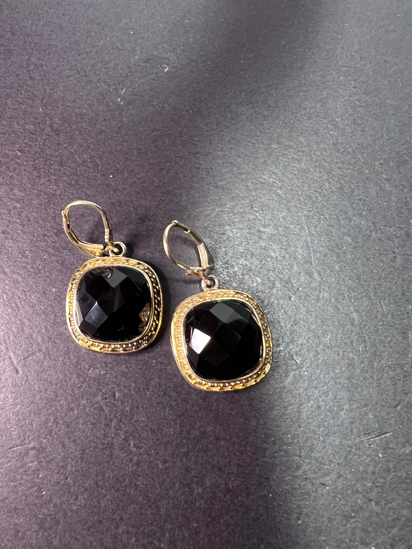 Black onyx vermeil lever back earrings