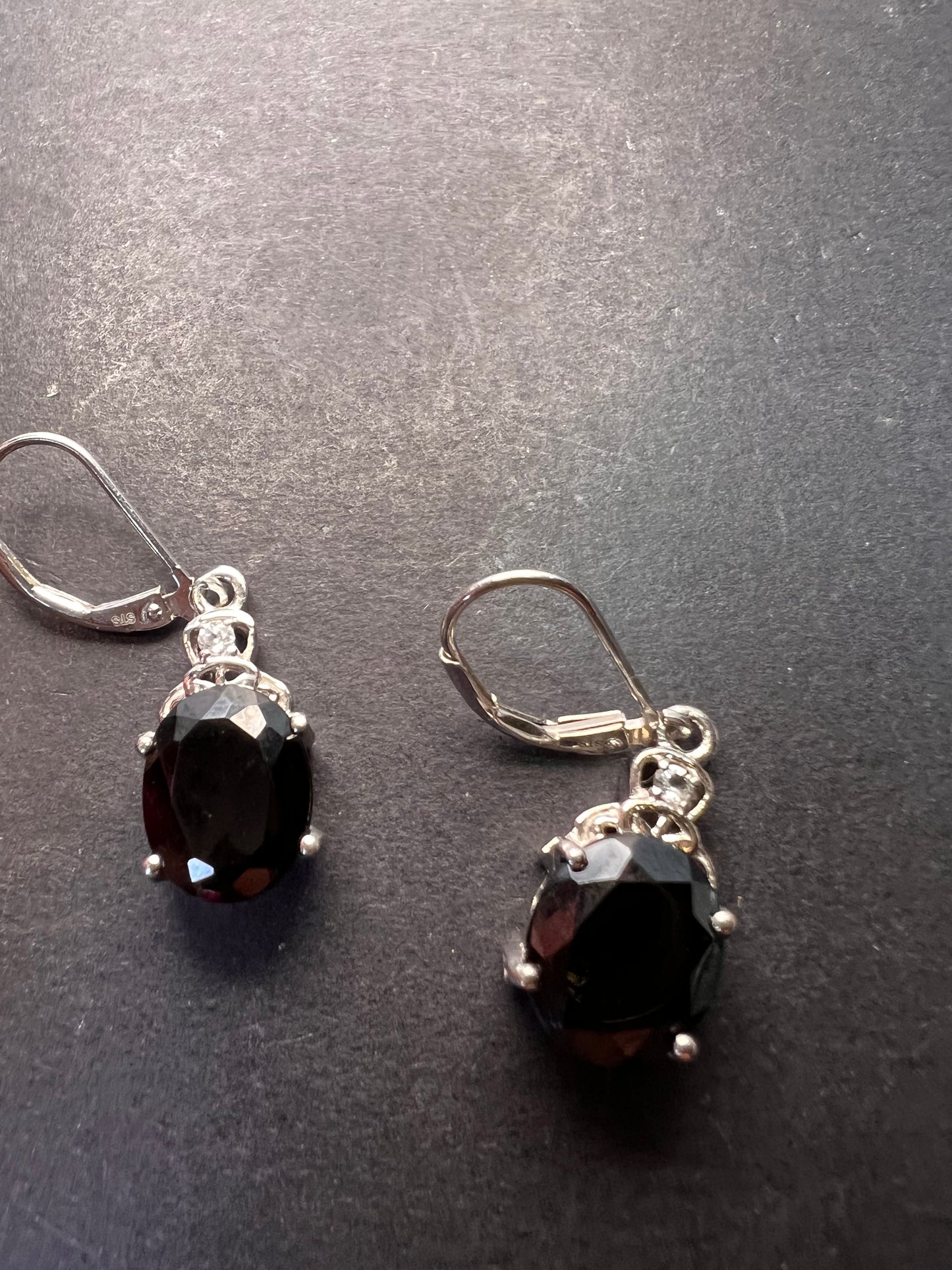 Black spinel lever back Sterling earrings