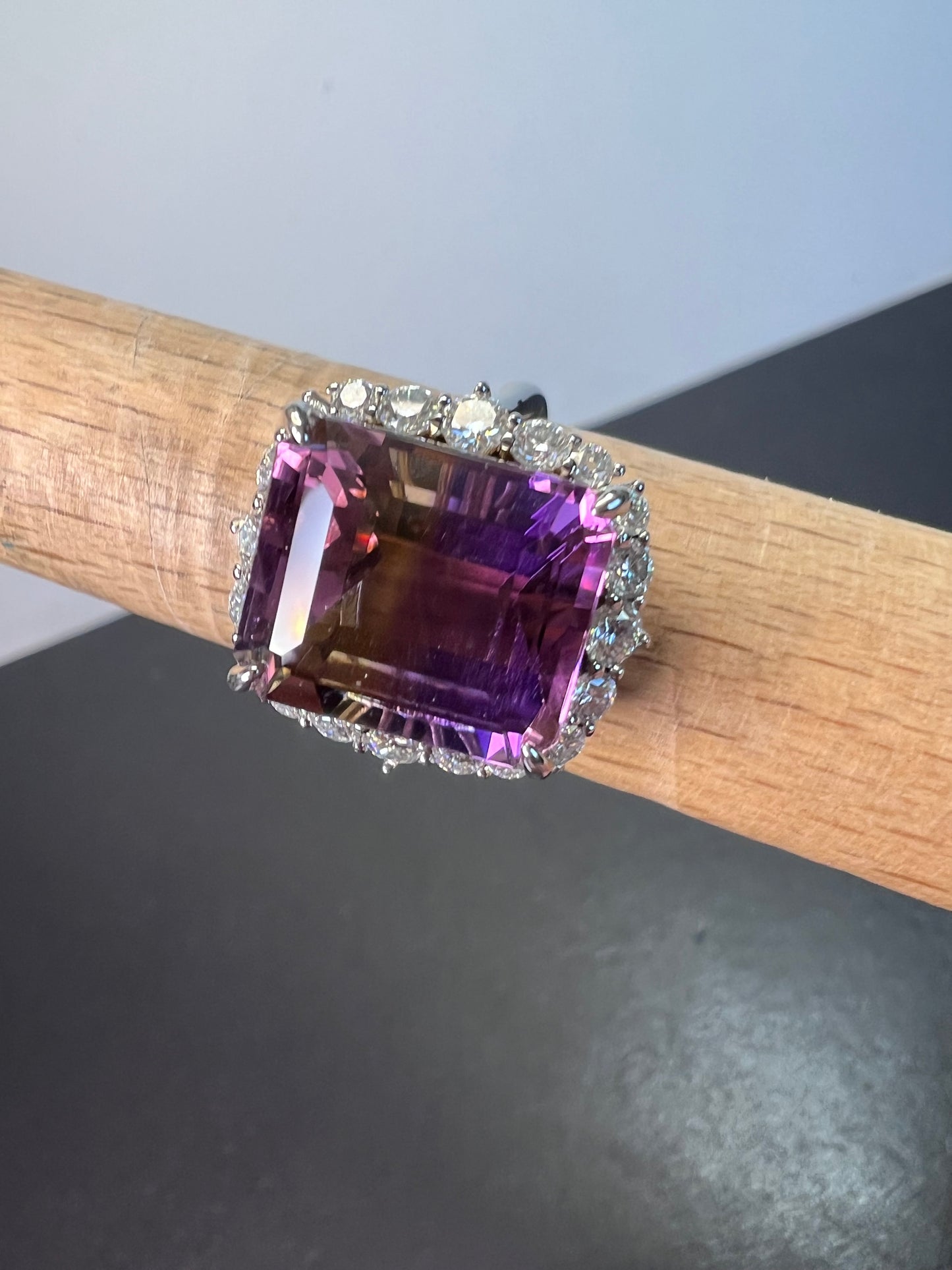 Ametrine and moissanite halo ring in rhodium over sterling silver size 8