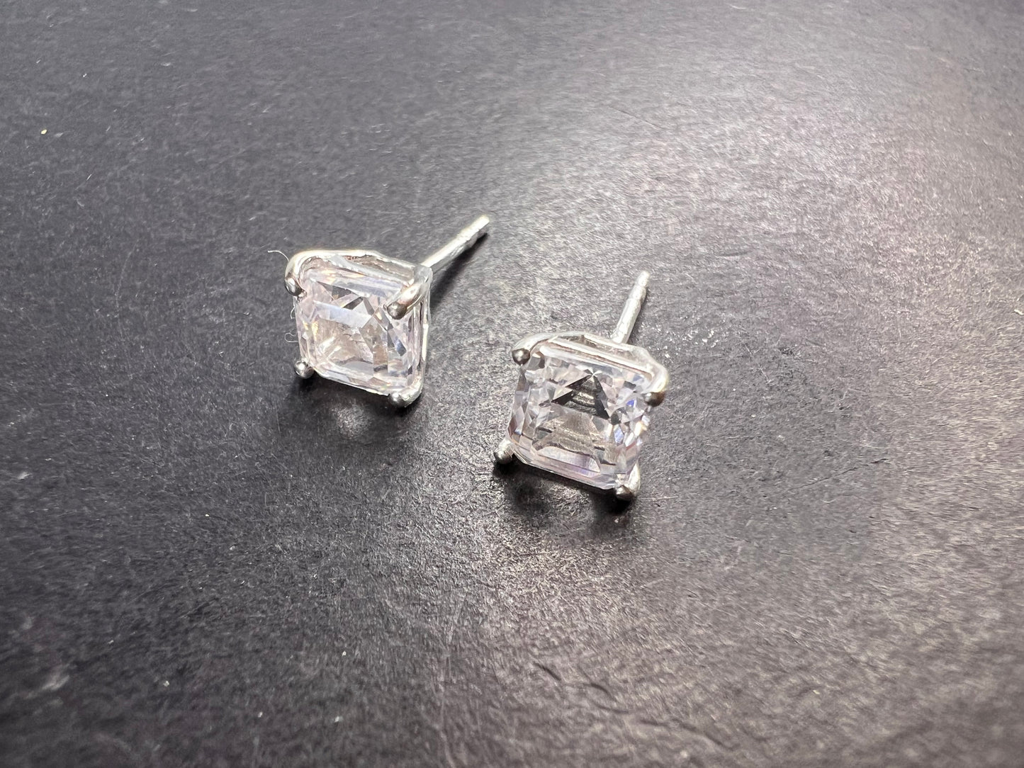 Lab white sapphire asscher cut solitaire stud earrings in sterling silver *NEW*