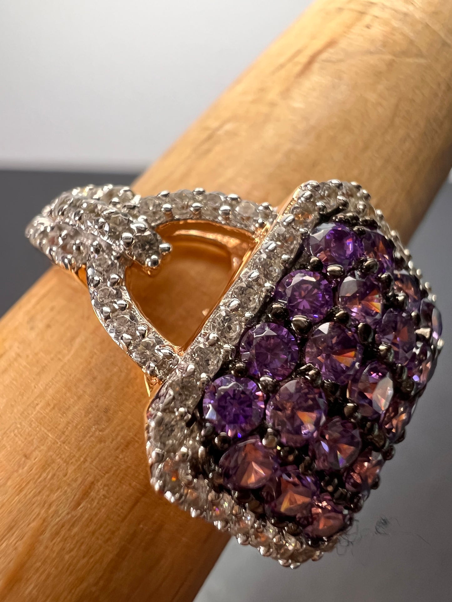 Bella Luce purple and white CZ rose gold over sterling silver cocktail ring size 9