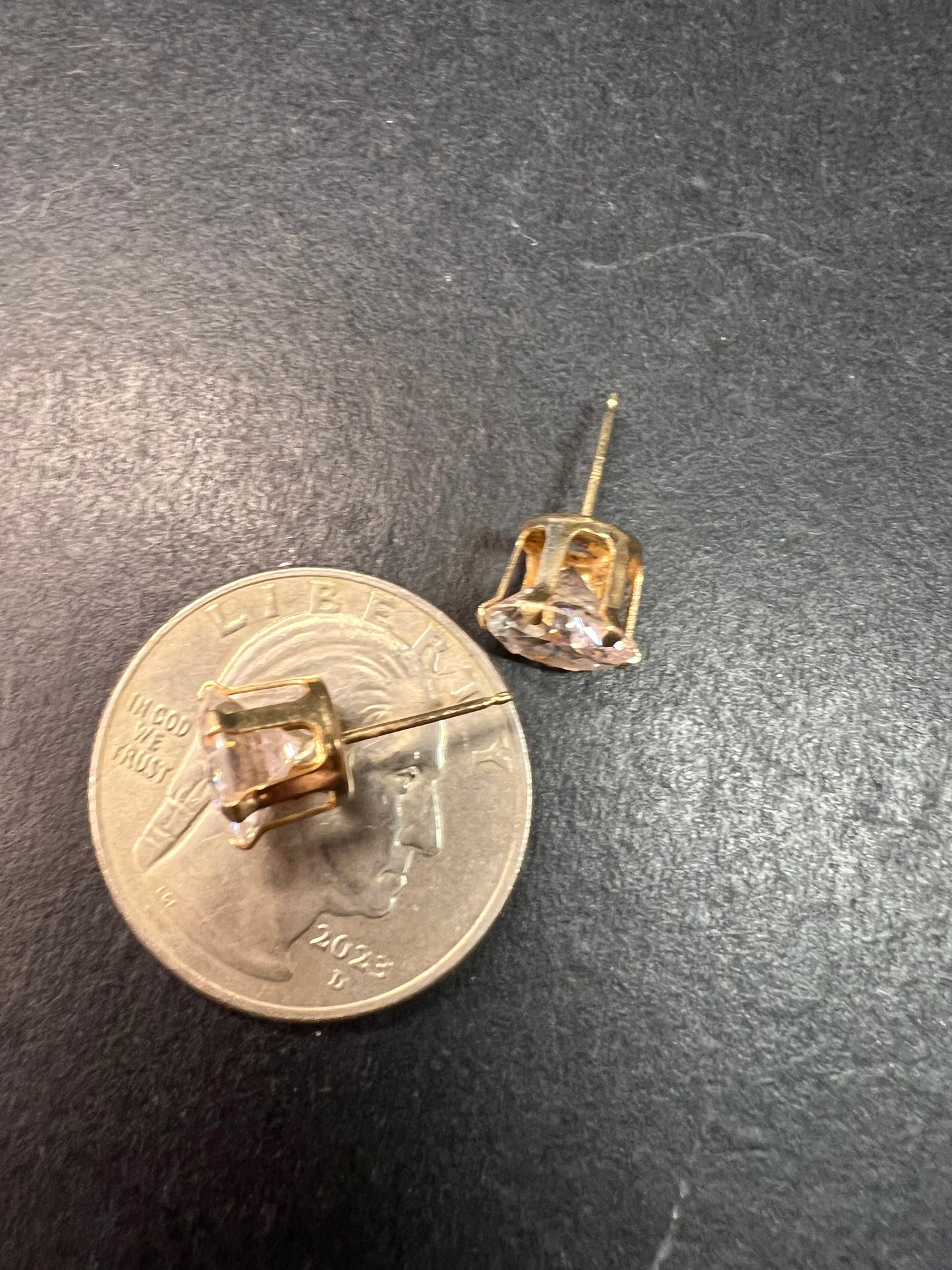 14k Yellow Gold 8.5mm CZ Stud Earrings Pre Owned With Replacement Backs