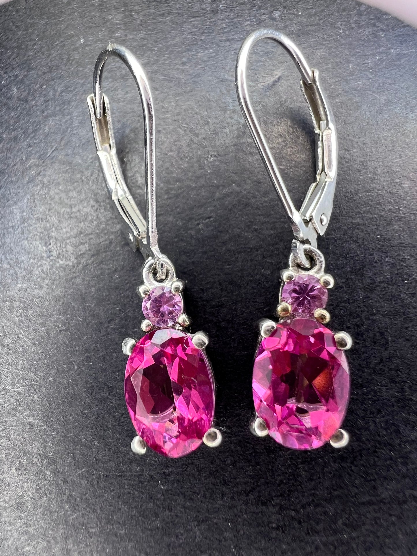 Pink spinel and pink sapphire earrings lever back dangle earrings