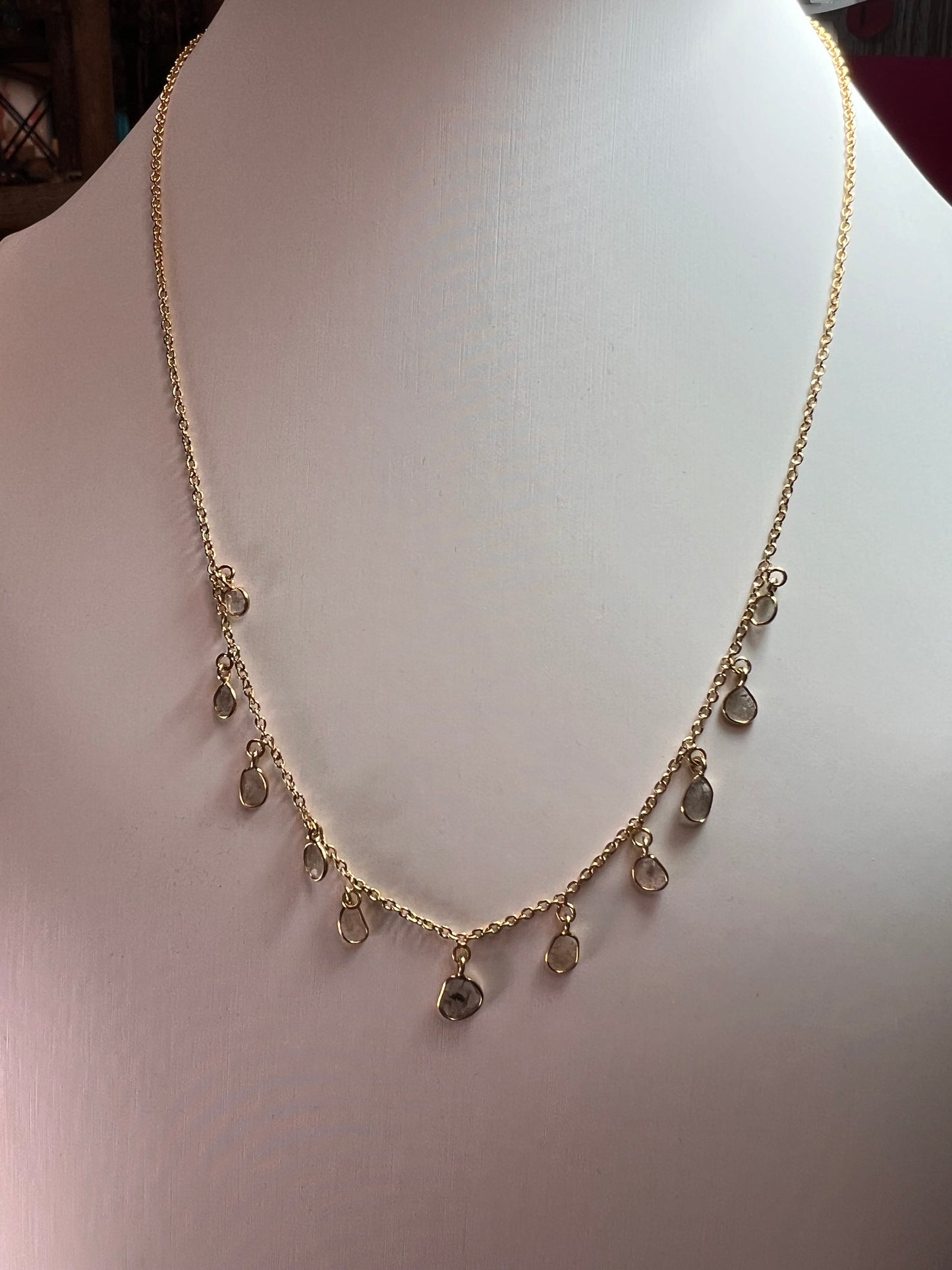 Polki diamond drop station necklace in vermeil gold over sterling silver 2.00 ctw 18-20 inches