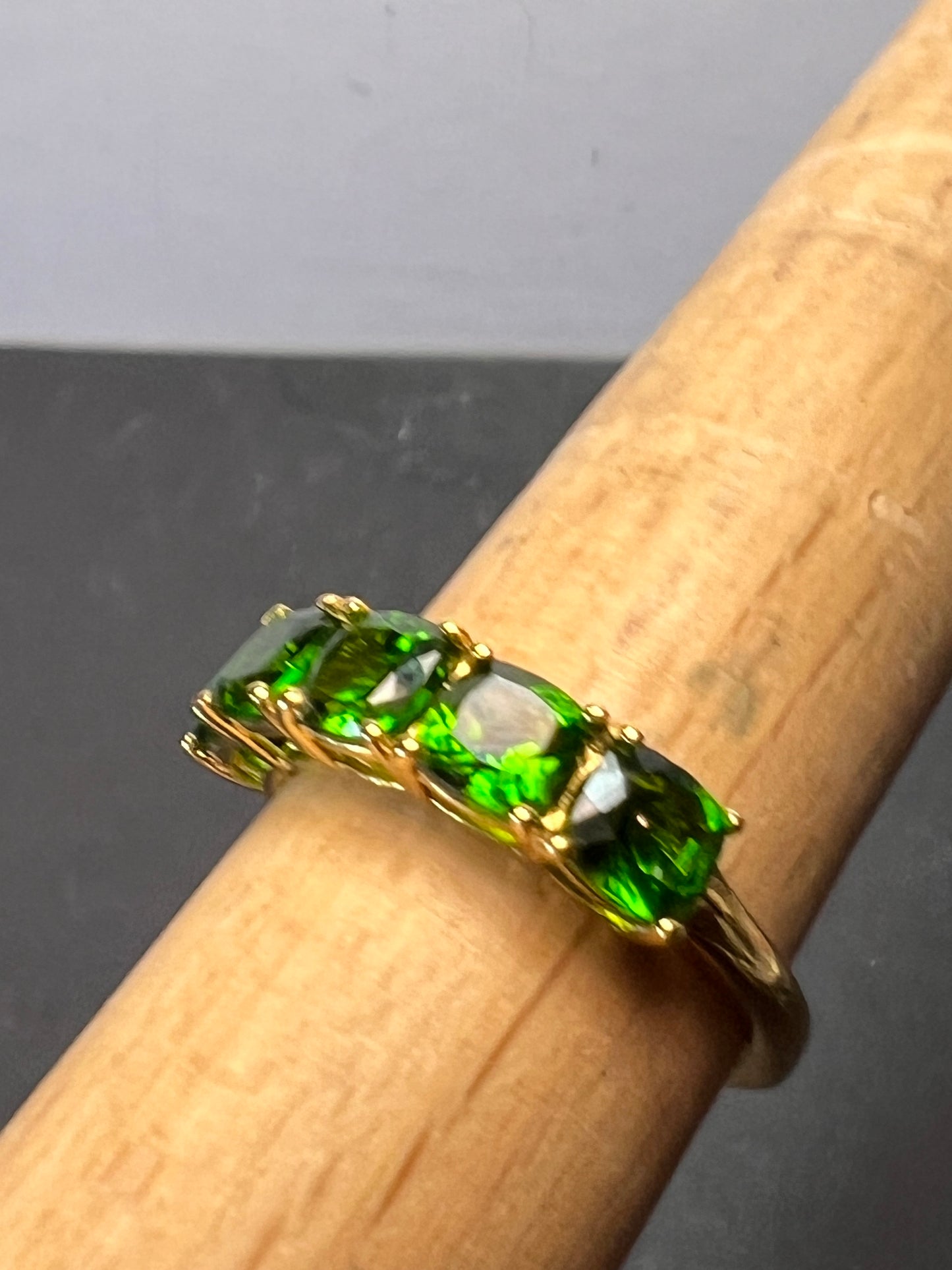 Natural Chrome Diopside 5 Stone Band Ring in Vermeil Yellow Gold Sterling Silver 3.00 ctw