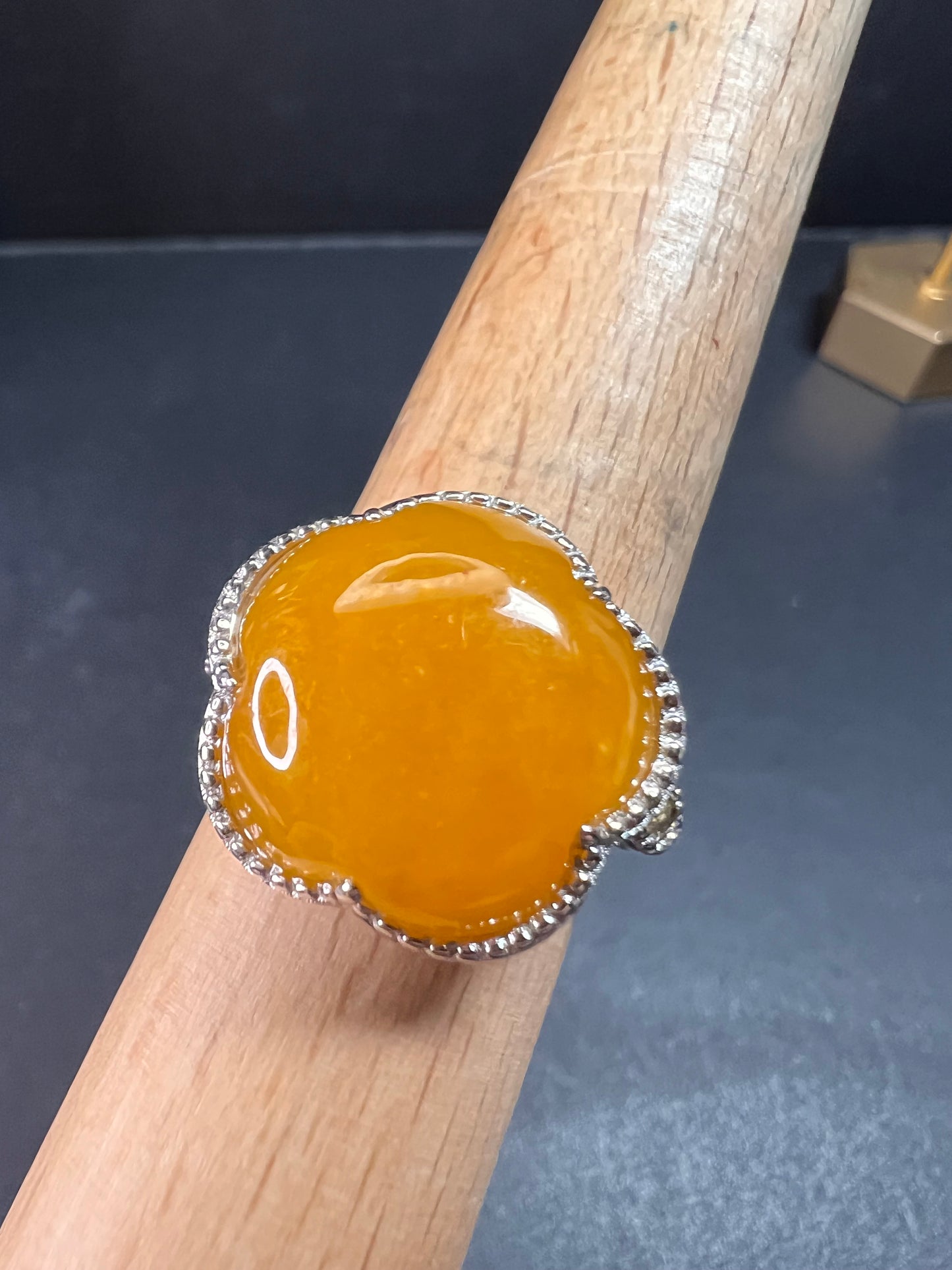 NEW Yellow Jade cherry blossom ring in sterling silver size 9