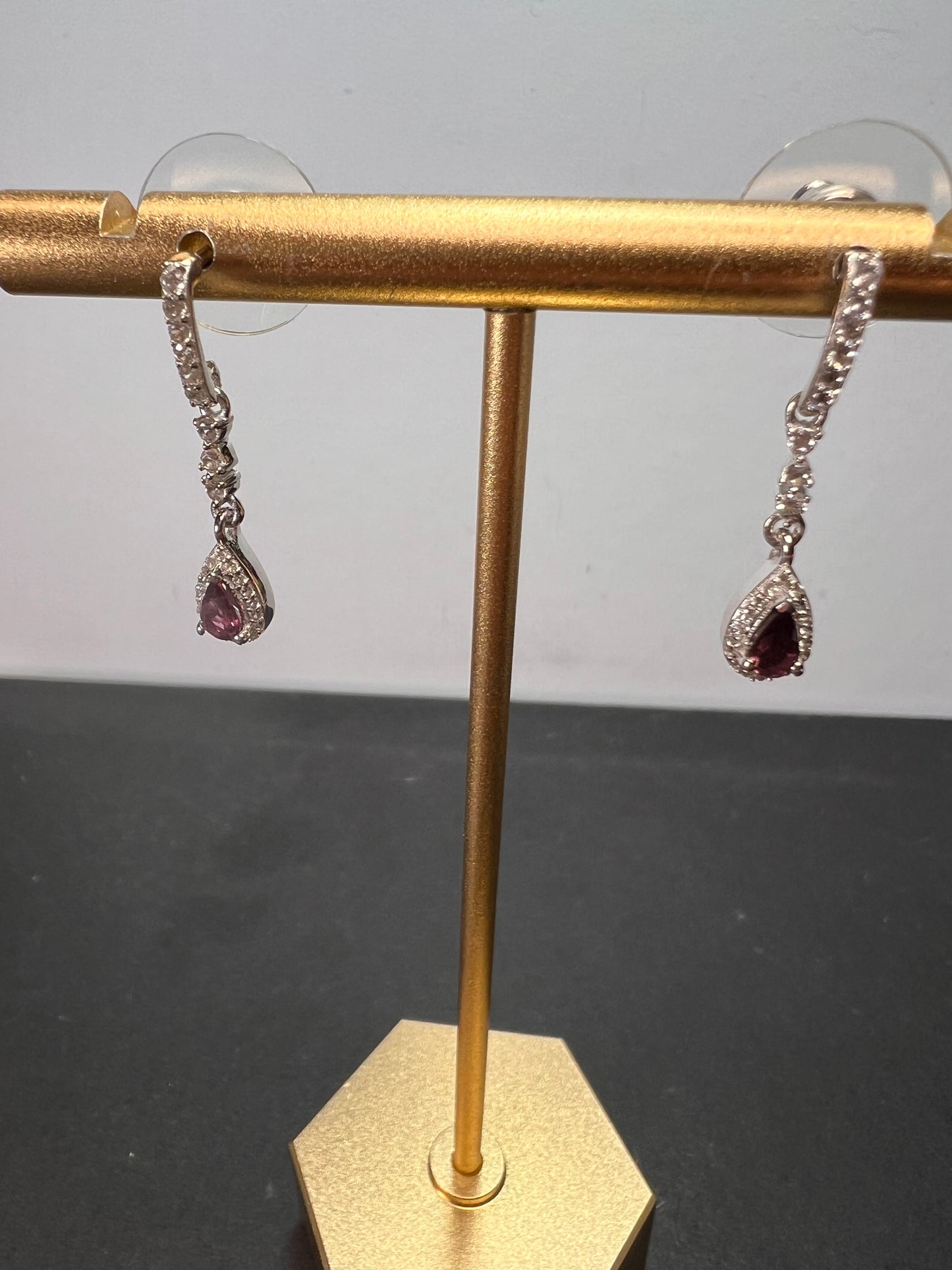 Ofiki rubellite and zircon drop earrings in platinum over sterling silver *NEW*