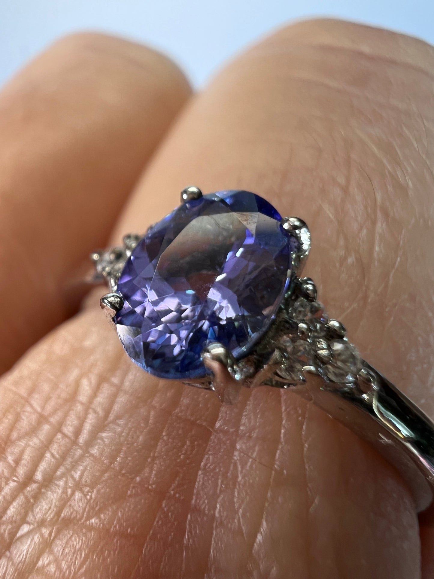 Tanzanite, Cambodian Zircon Ring in Platinum Over Sterling Silver, Fashion Rings For Women 1.10 ctw size 9