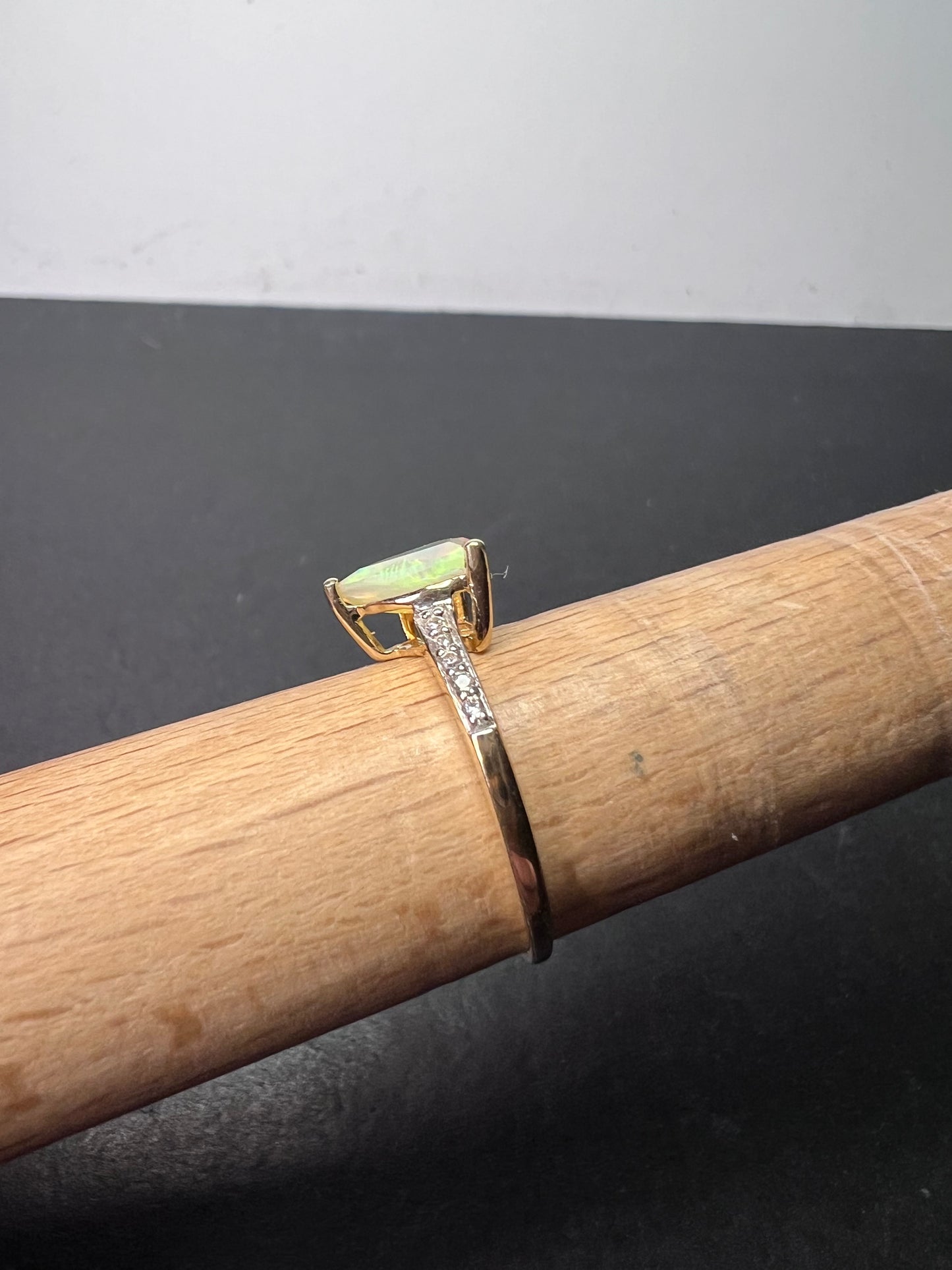 10k gold trilliant cut Ethiopian opal ring size 9