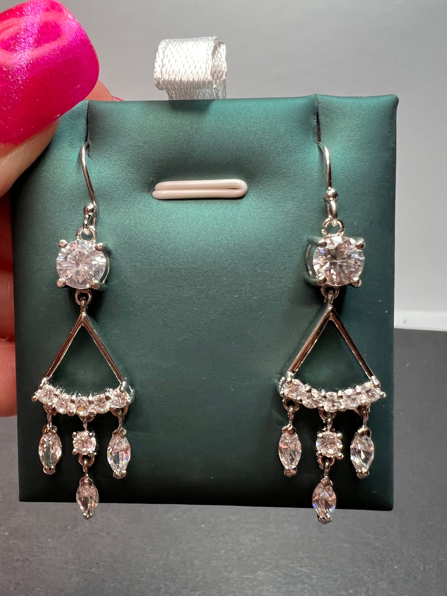 CZ chandelier earrings in platinum over rhodium