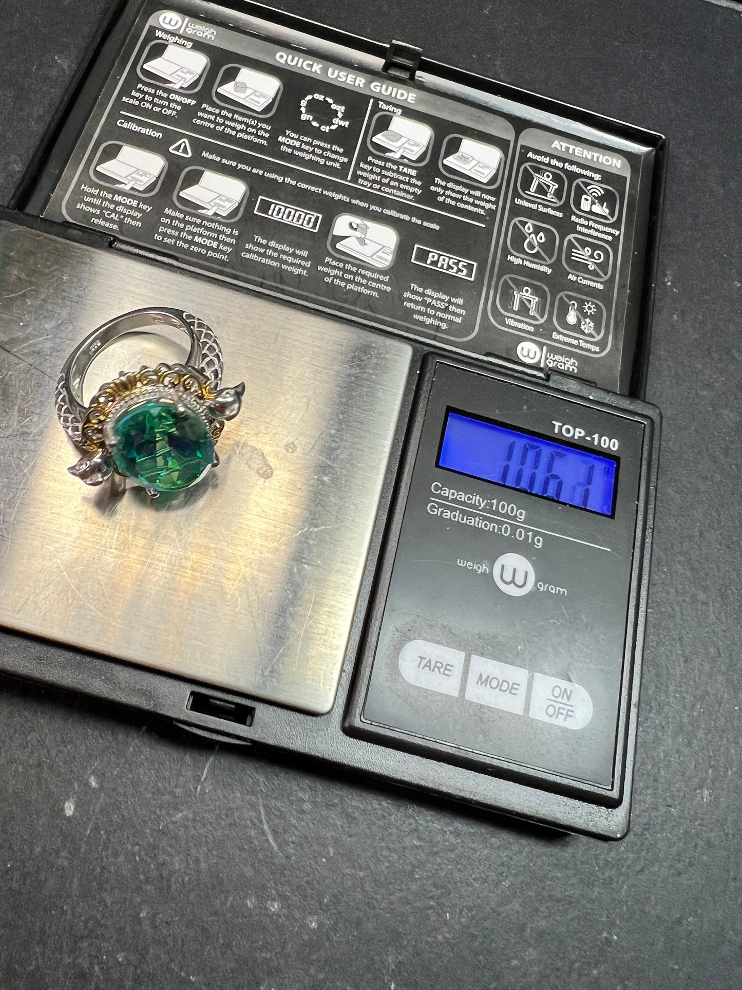 Sterling Silver Peacock Quartz Statement Ring Size 9