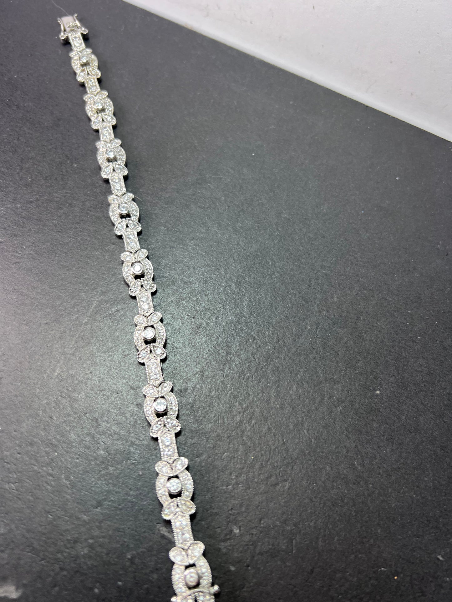 Vintage style sterling silver CZ bracelet