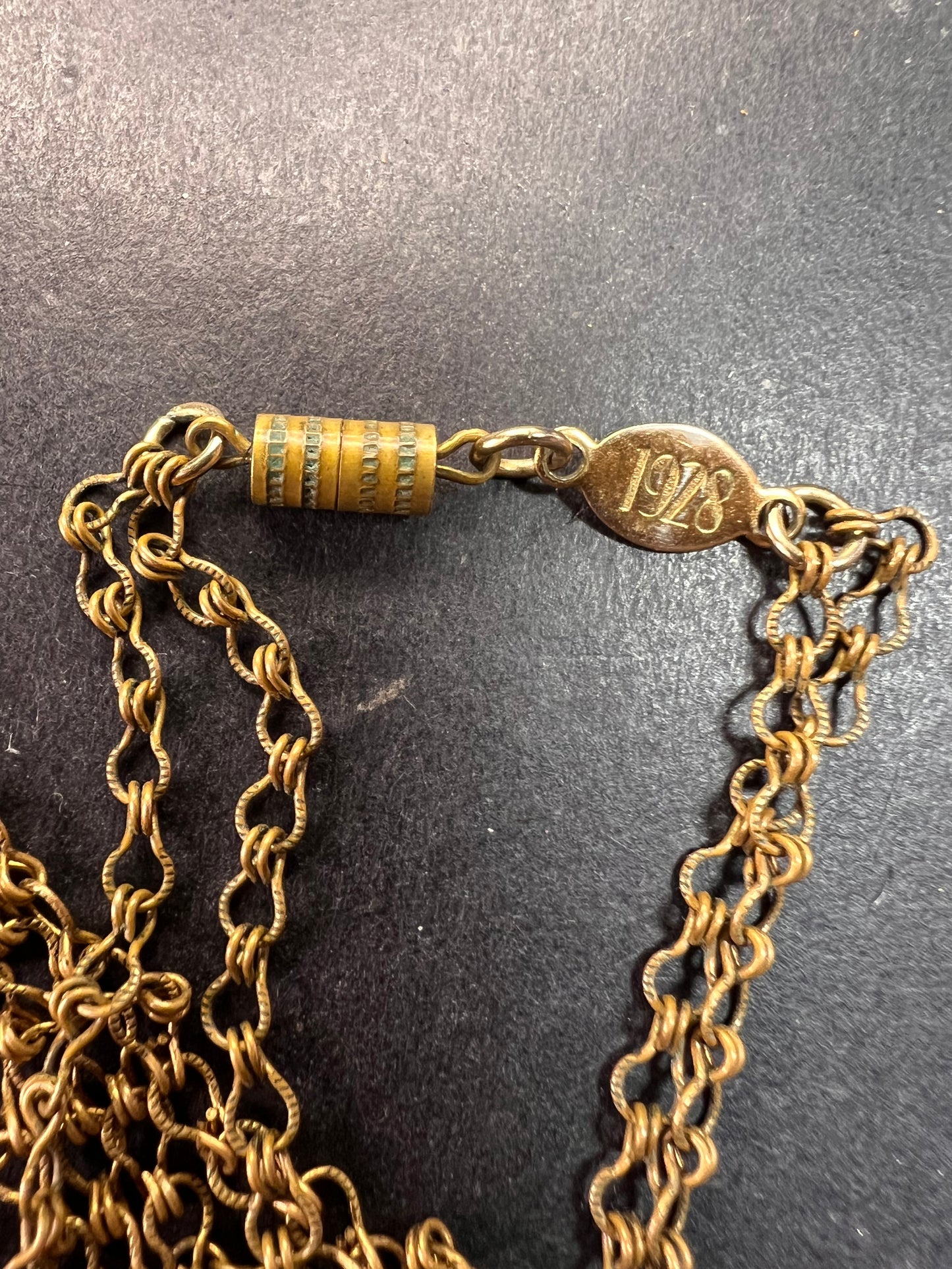 Vintage 1928 Gold Tone Cross Pendant Necklace with Faux Pearls – Long Chain Statement Jewelry