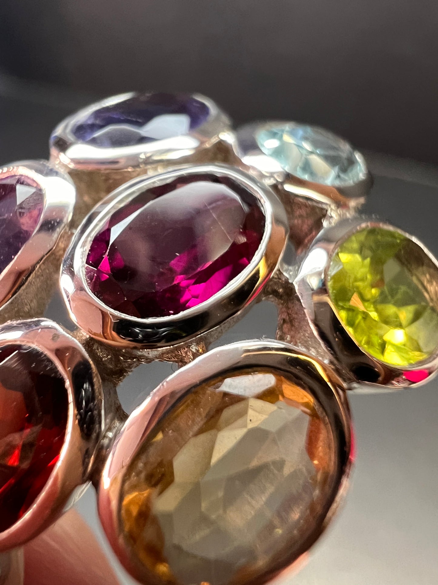 Vintage multi gemstone cluster pendant necklace in sterling silver