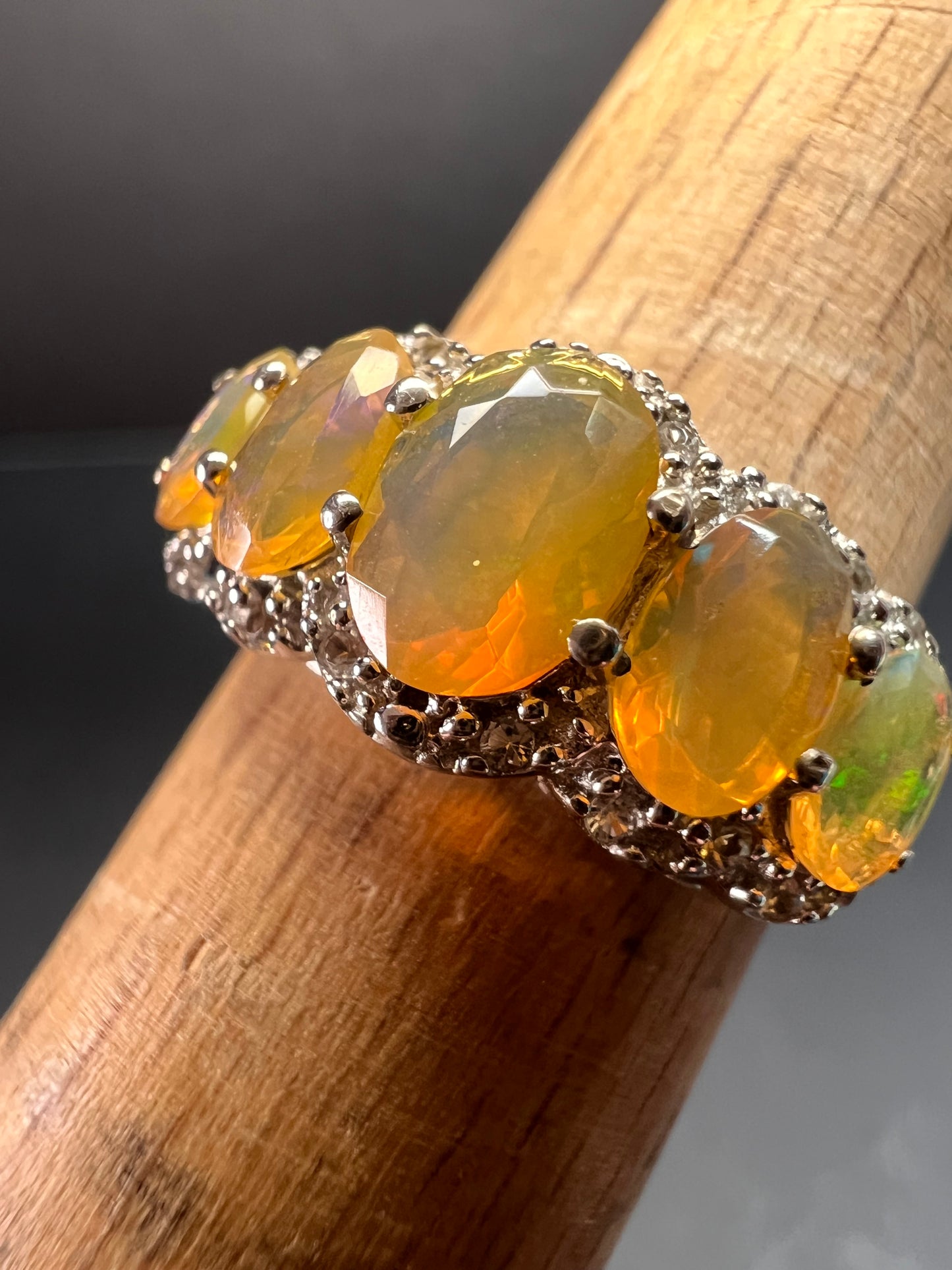Vintage Ethiopian opal and zircon sterling silver ring size 7