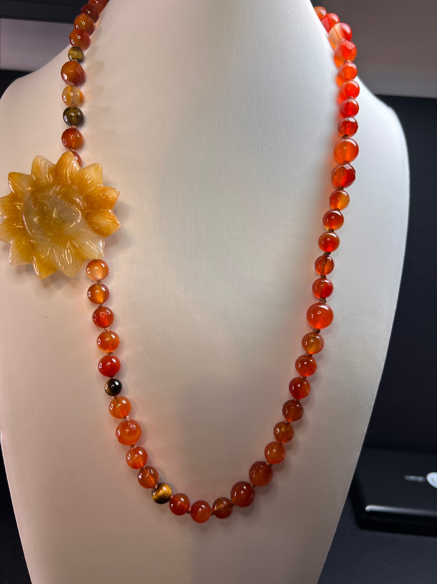NEW carnelian multi stone sunface knotted necklace