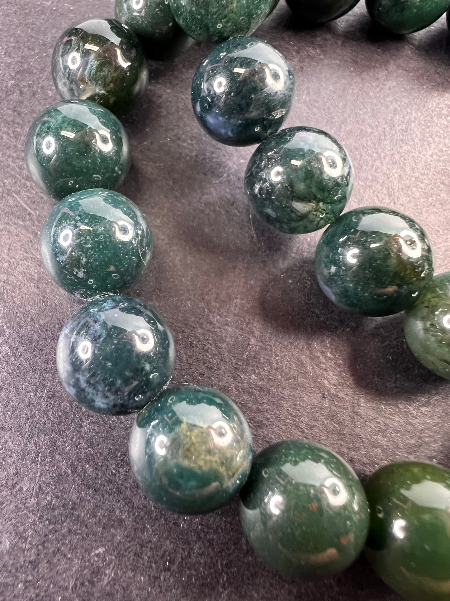 Moss agate 18 inch beaded necklace with sterling silver clasp