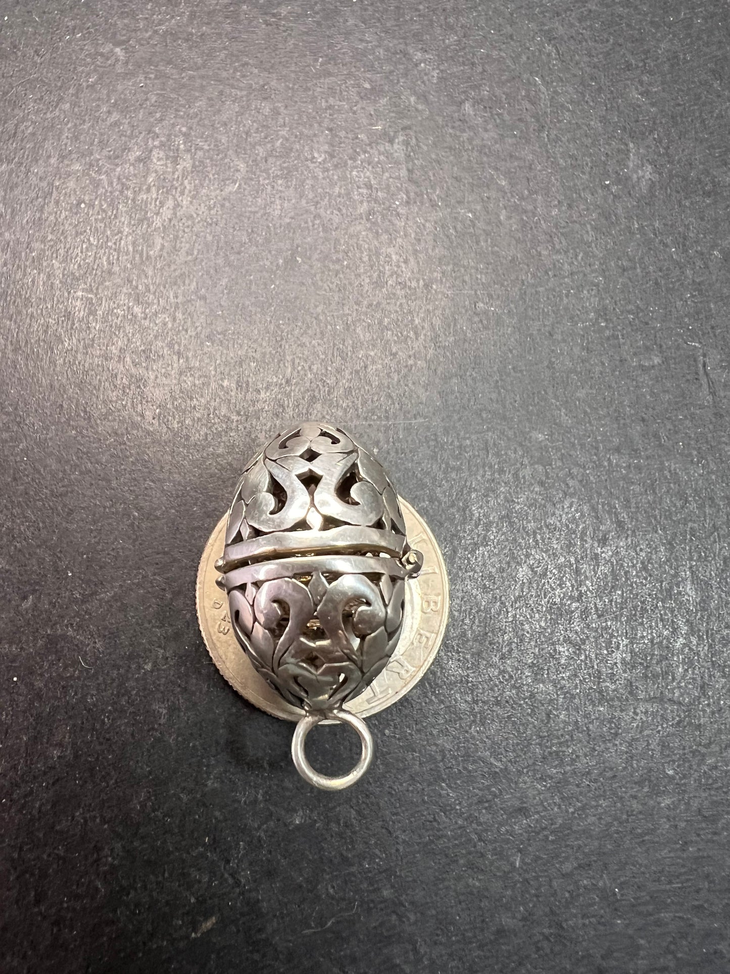 Vintage Sterling Silver Filigree Egg Locket Charm