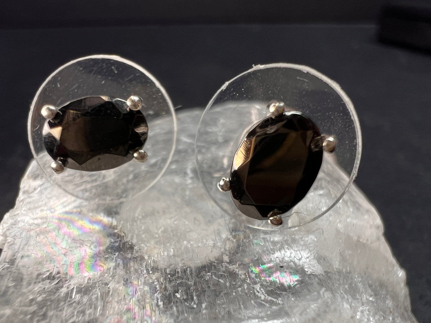 New Elite Shungite Rhodium Over Sterling Silver Oval Stud Earrings .90ctw