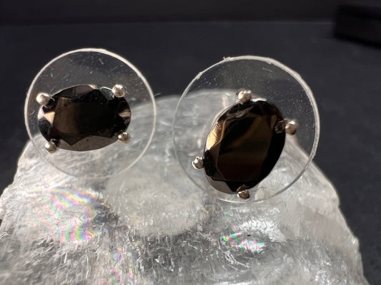 New Elite Shungite Rhodium Over Sterling Silver Oval Stud Earrings .90ctw