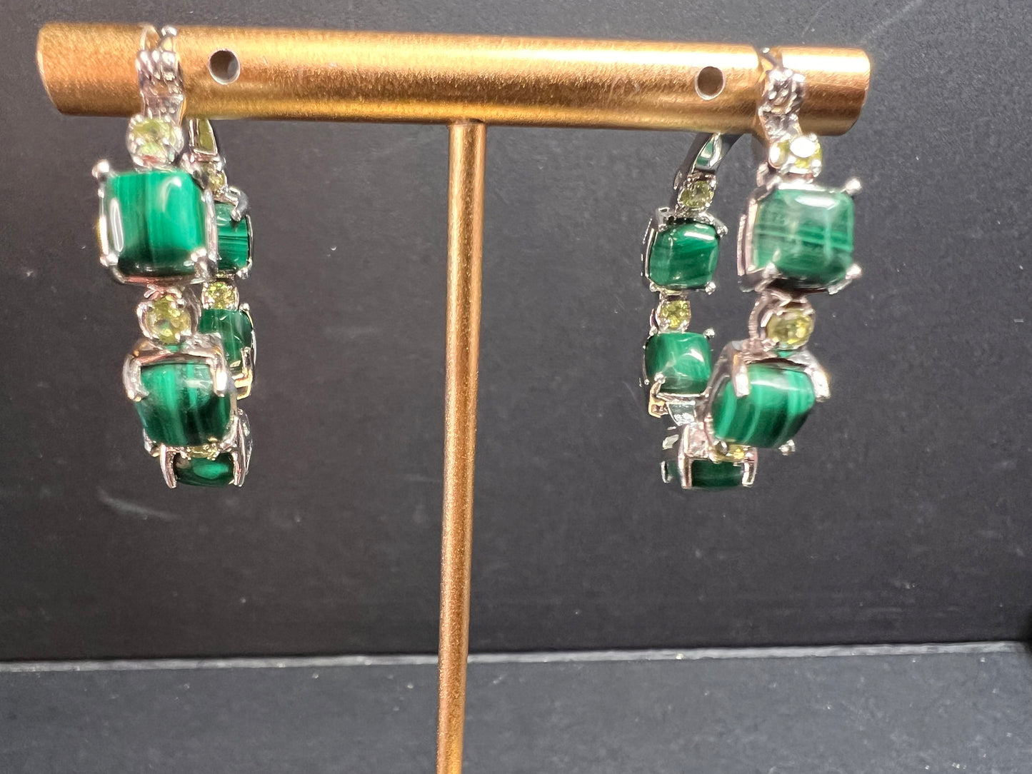 NEW malachite and peridot inside out hoop earrings in platinum over brass