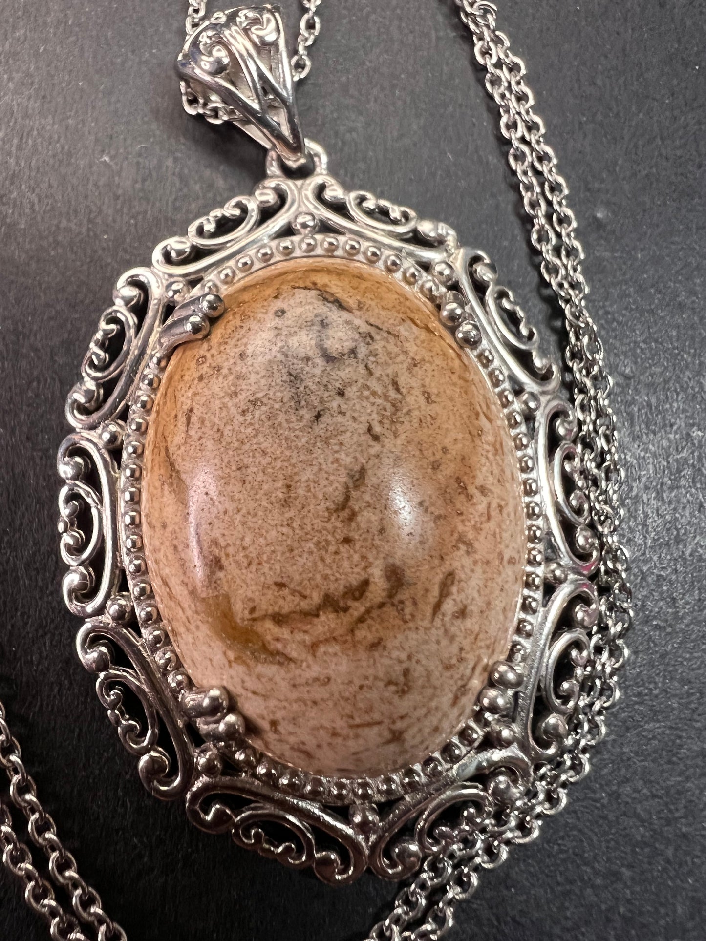 NEW picture jasper pendant in stainless steel with chain