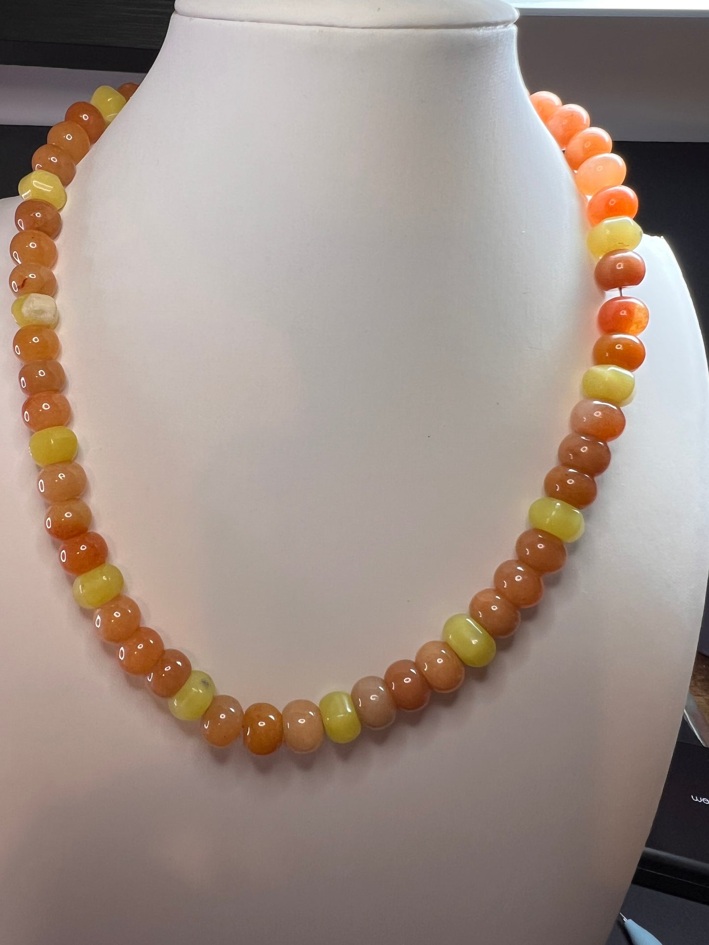 NEW Peach aventurine and lemon serpentine necklace with sterling silver clasp