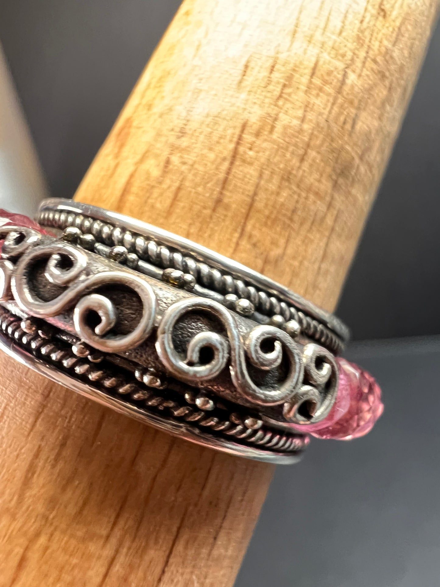Vintage Suarti pink tourmaline Bali sterling silver 18k gold ring size 9