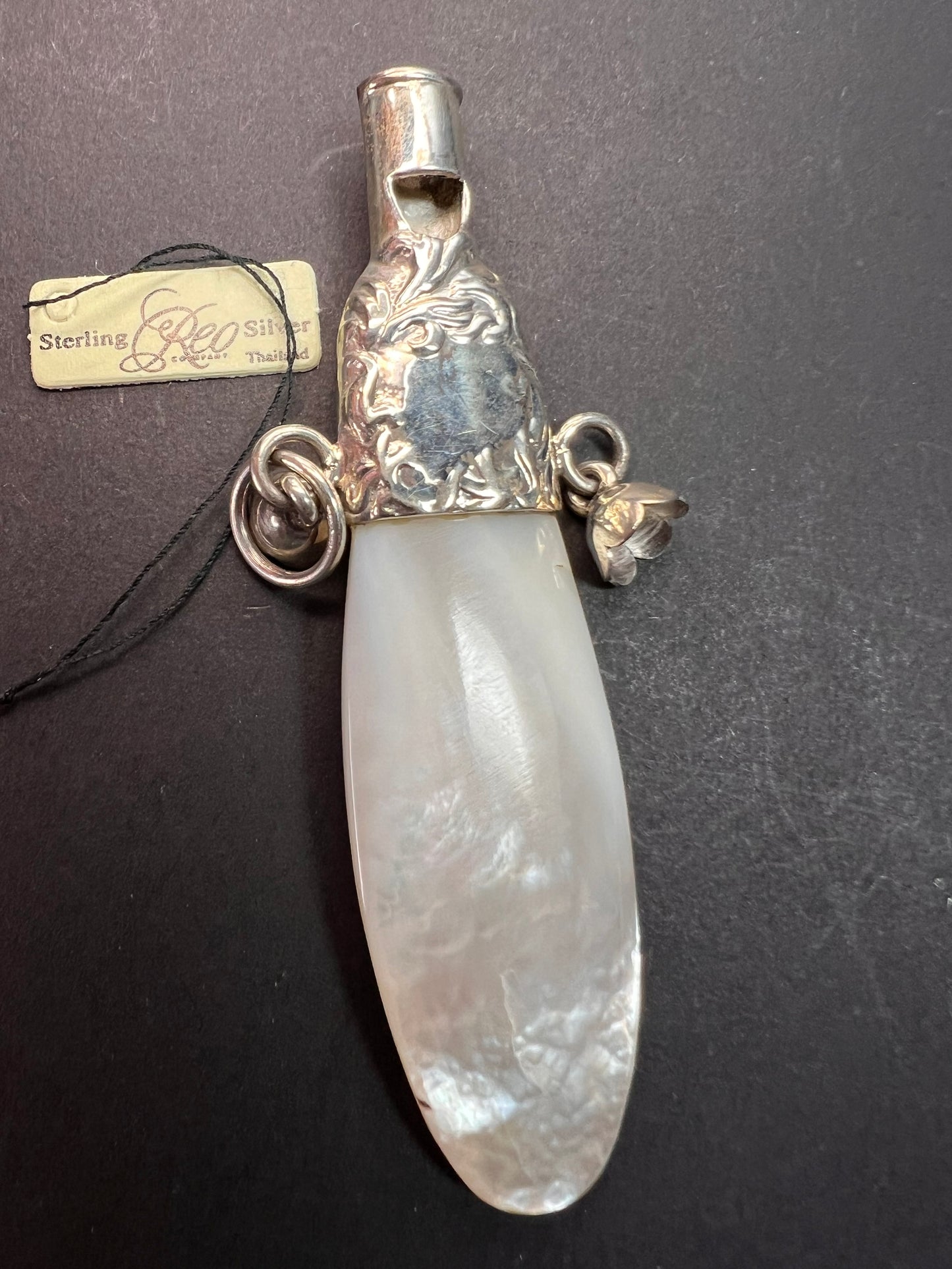 Vintage REO 925 Sterling Mother of Pearl Whistle Pendant Dead Stock