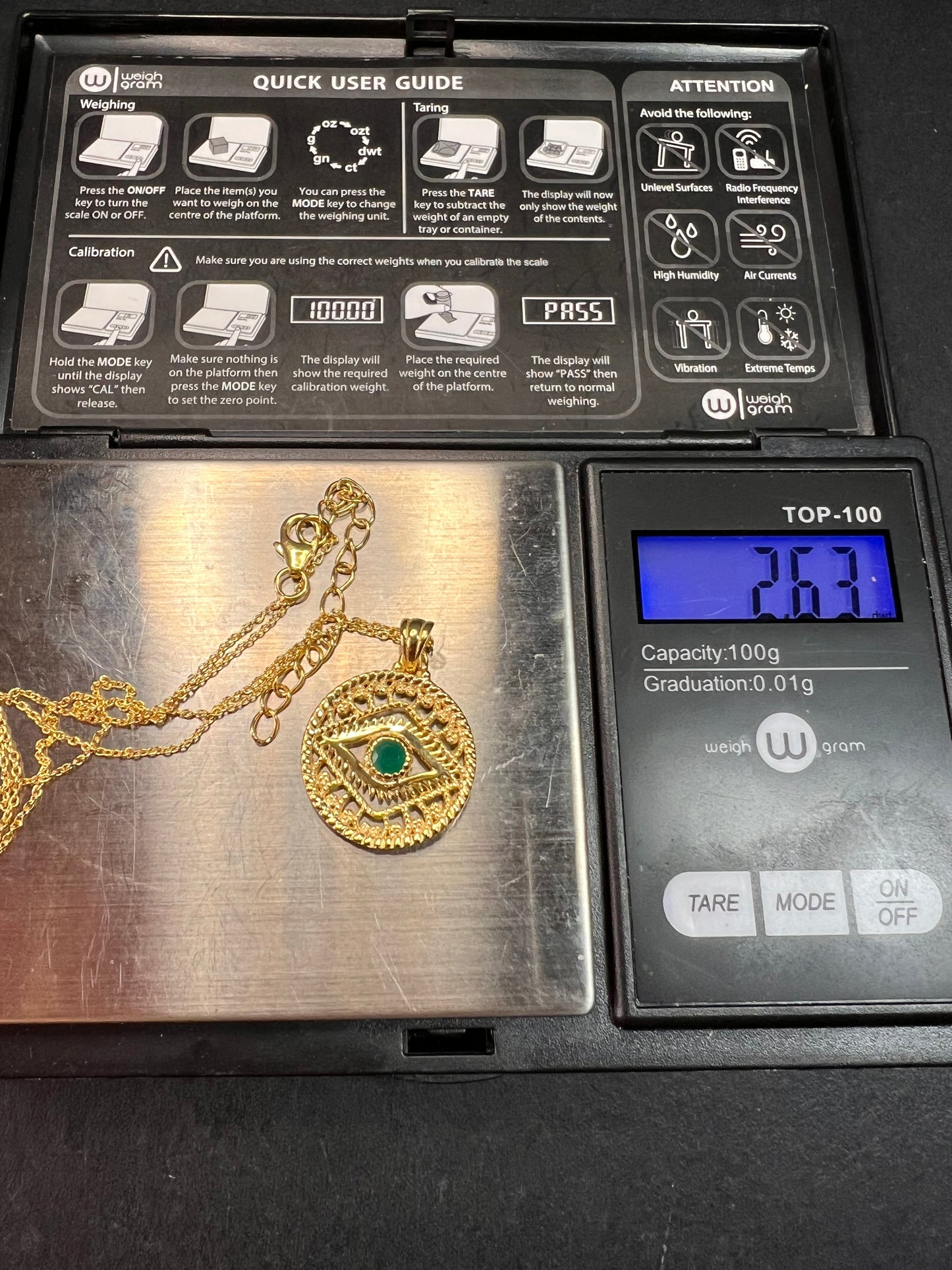 NEW Green onyx evil eye pendant and chain in gold over sterling silver