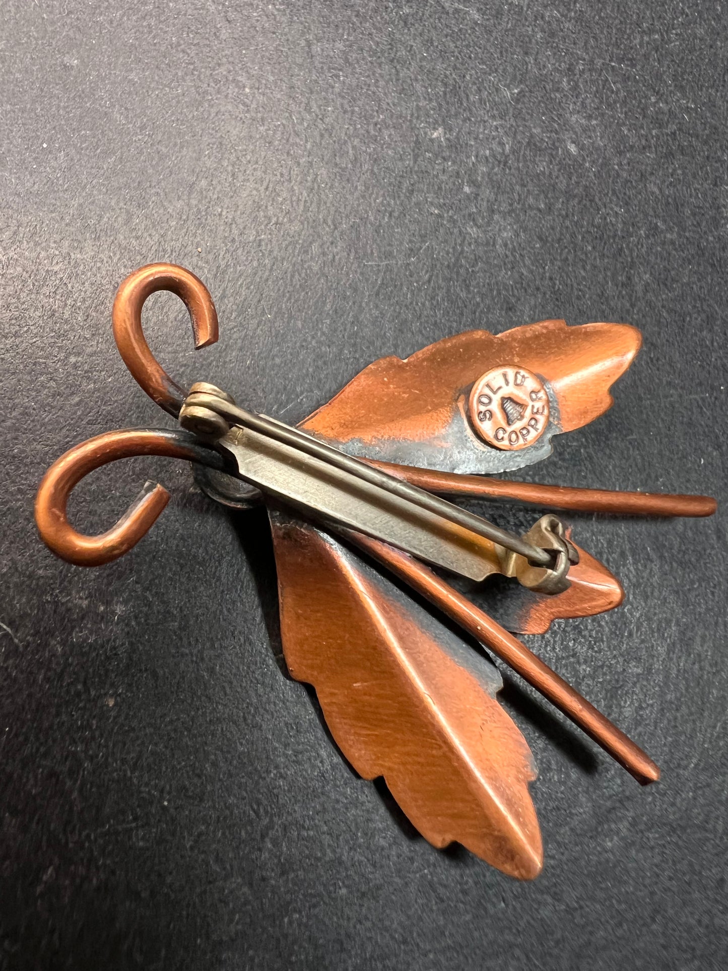 Vintage Bell Trading Post Copper Insect Pin Leaf Wings Southwestern